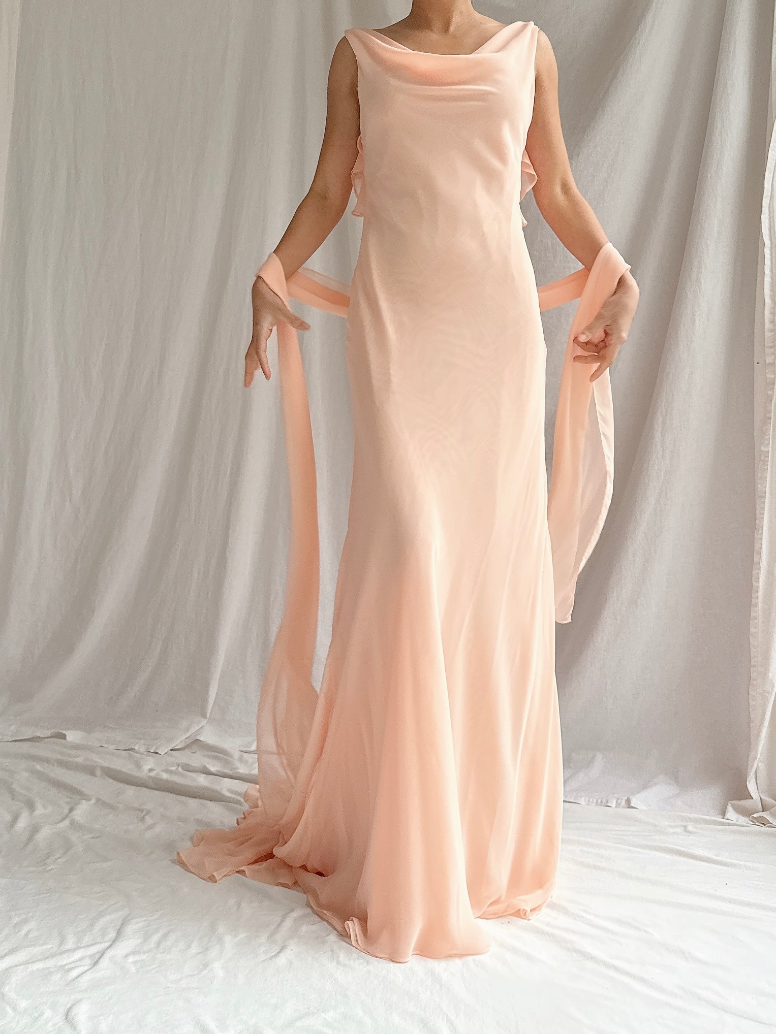 Vintage Vera Wang Peach Chiffon Gown with Shawl - S/M