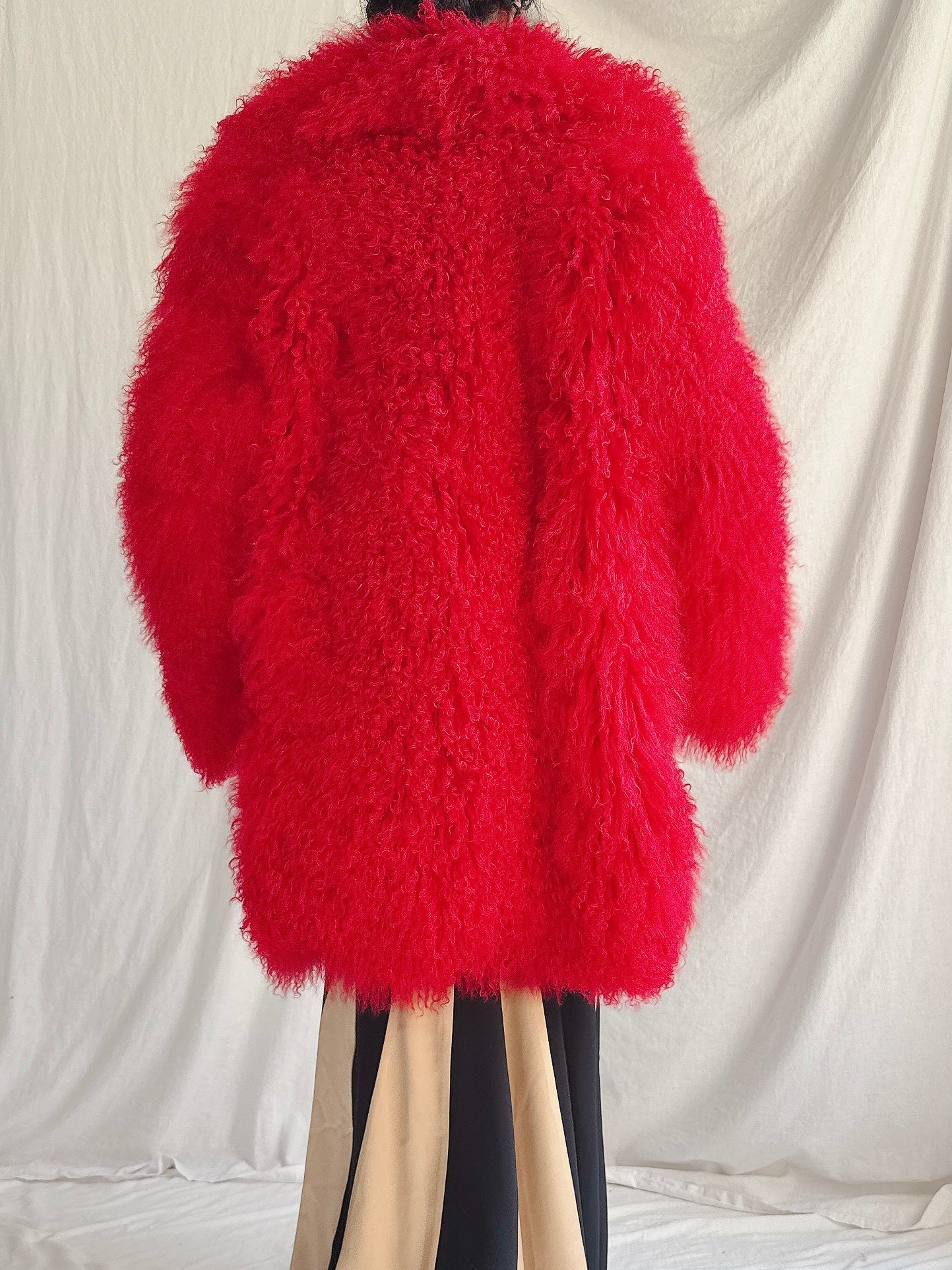 RARE Vintage Red Mongolian Sheared Fur Coat - M