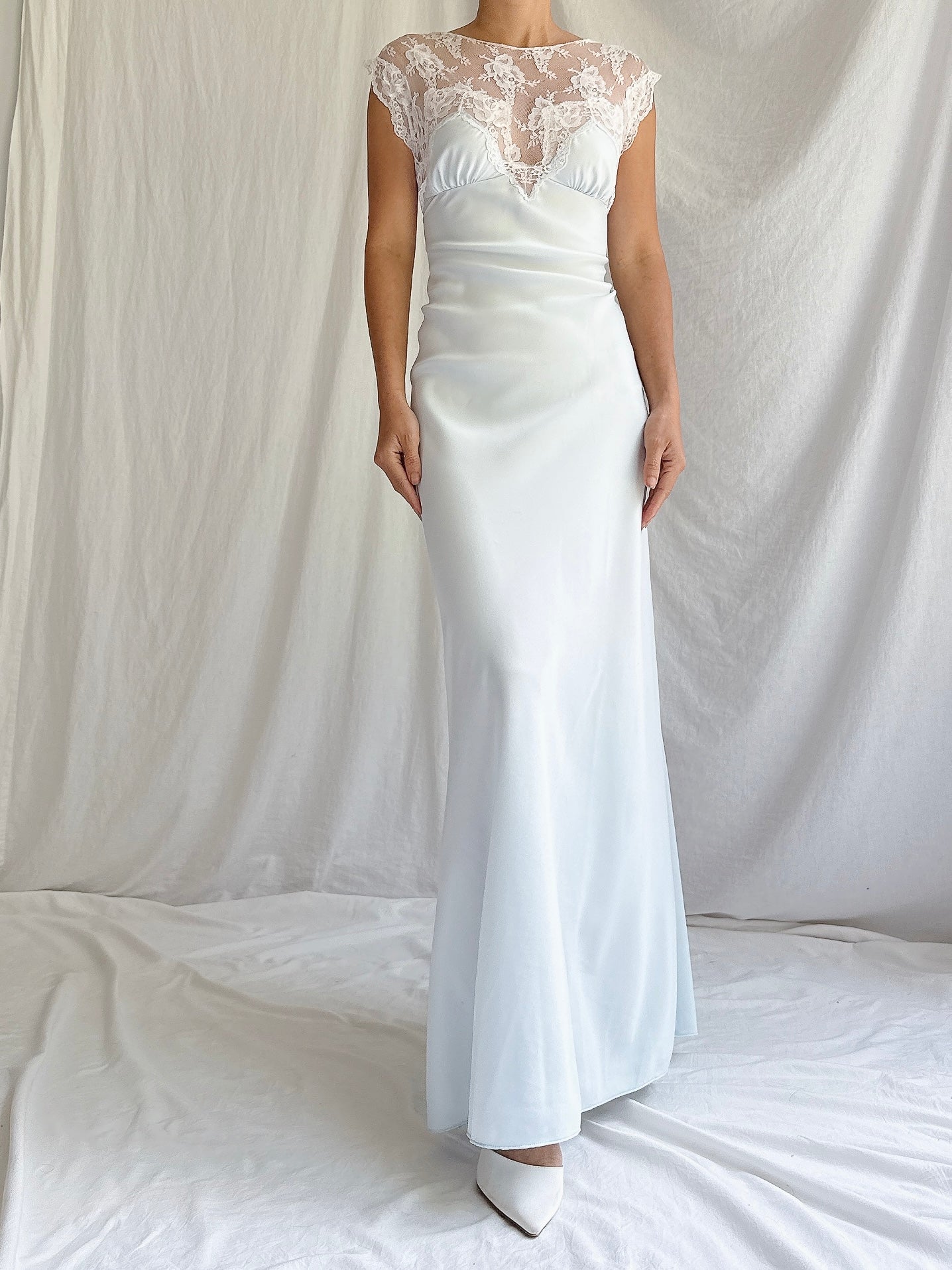 1980s Light Blue Nylon Lace Dress - M