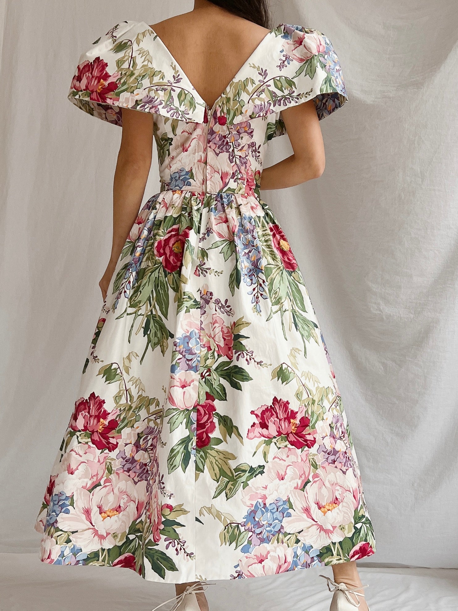 Vintage Polished Cotton Floral Dress - XS