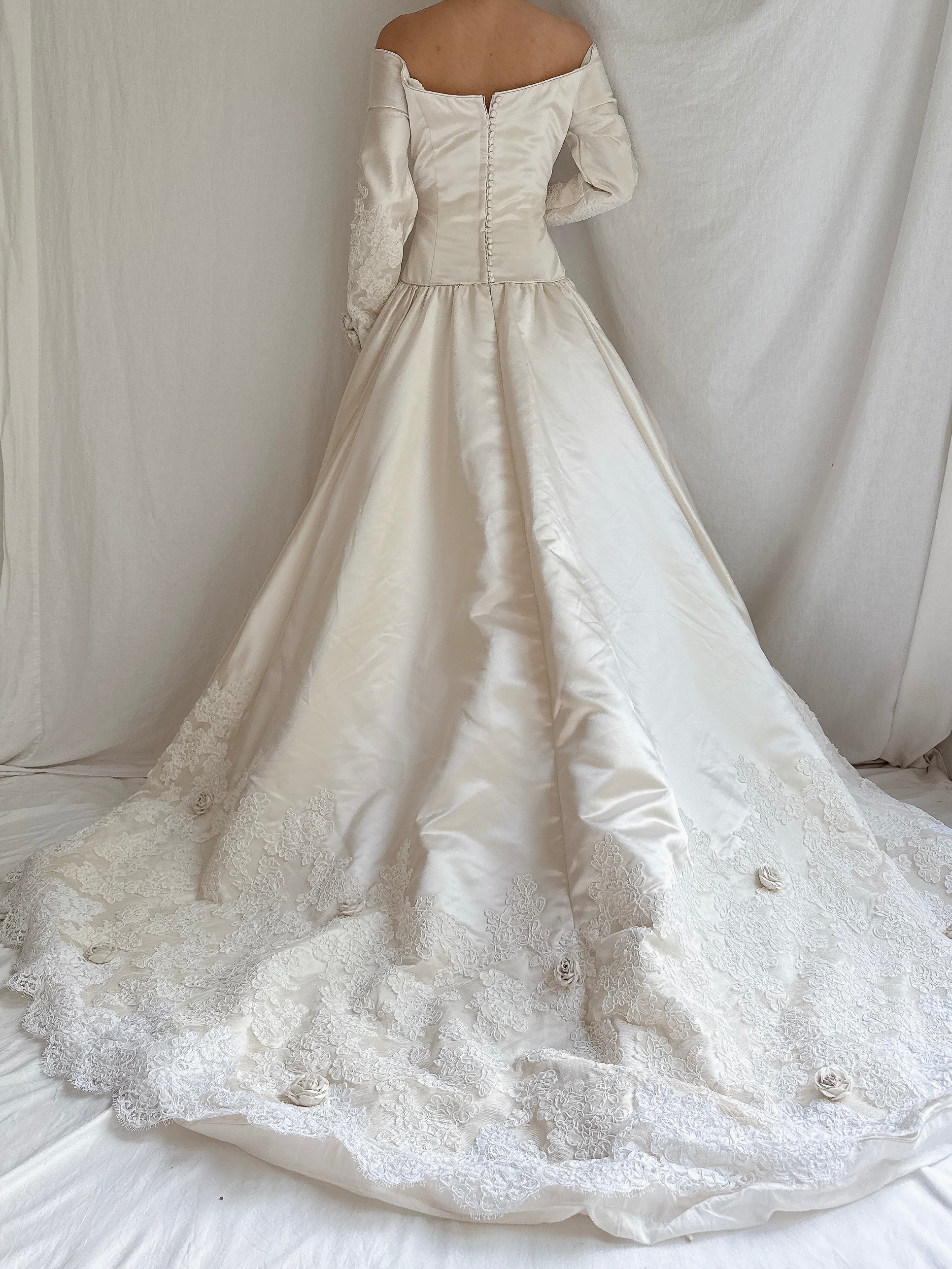 1990s Mori Lee Satin and Lace Gown - M