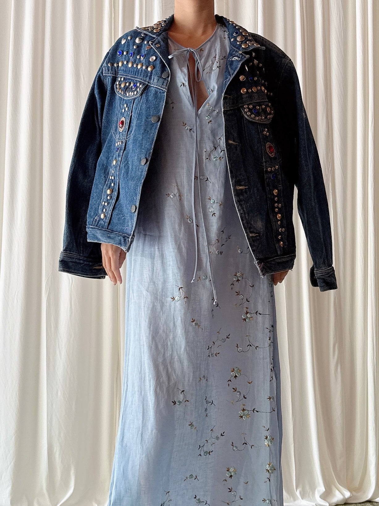 Vintage Denim Embellished Jacket - M