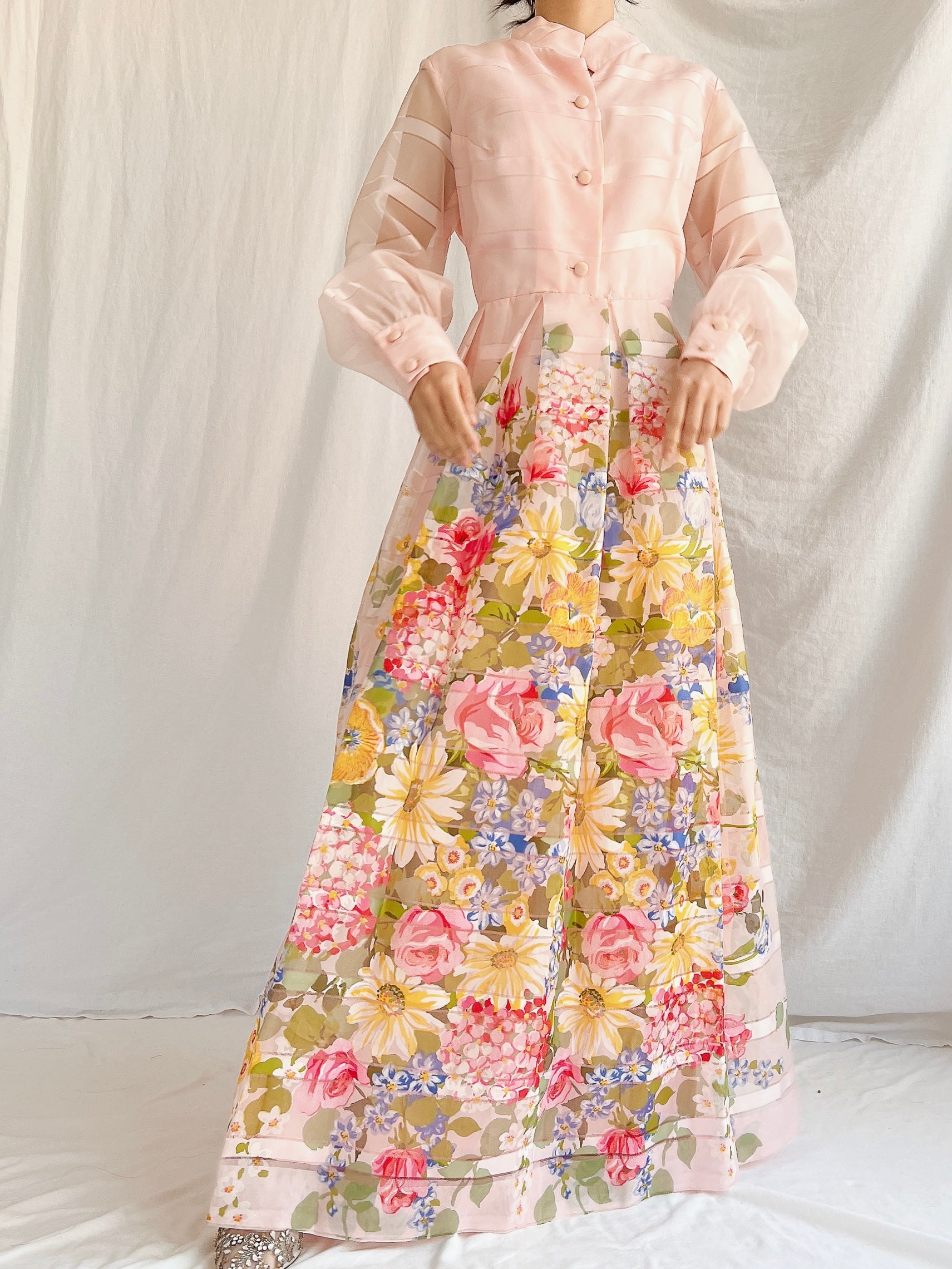 Vintage Pink Floral Dress - M