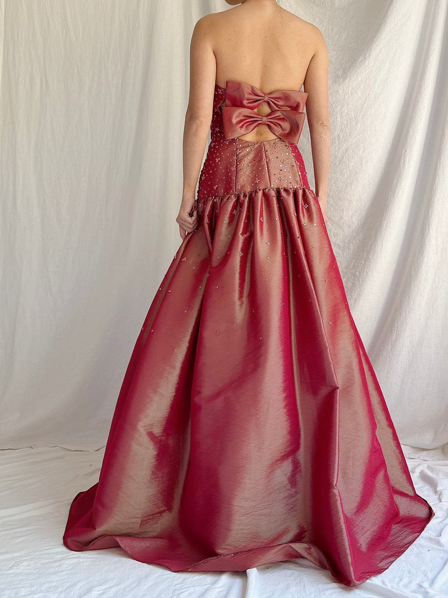 Vintage Iridescent Satin Strapless Dress - M