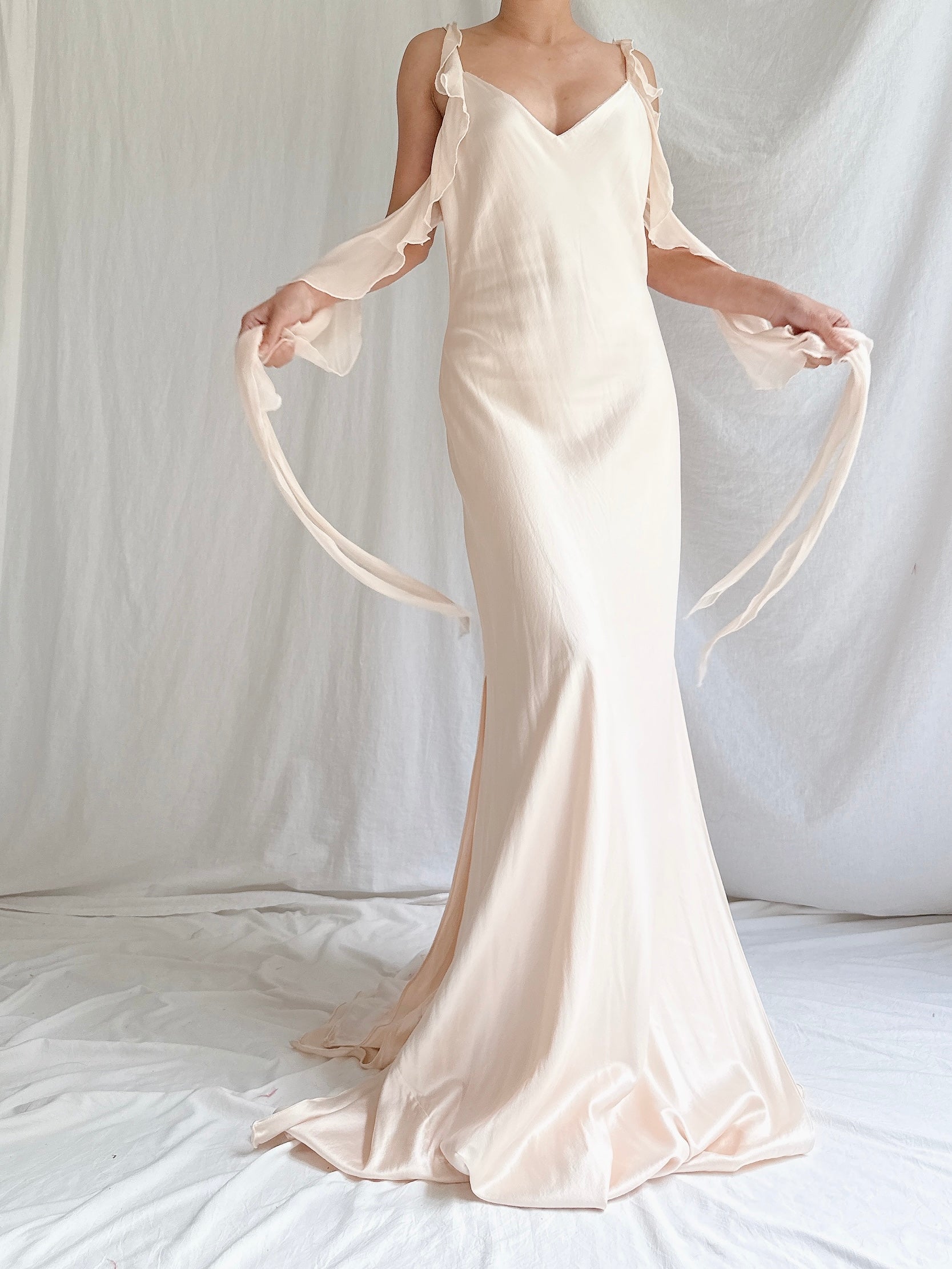 Vintage Shell Pink Silk Bias Slip Gown - M