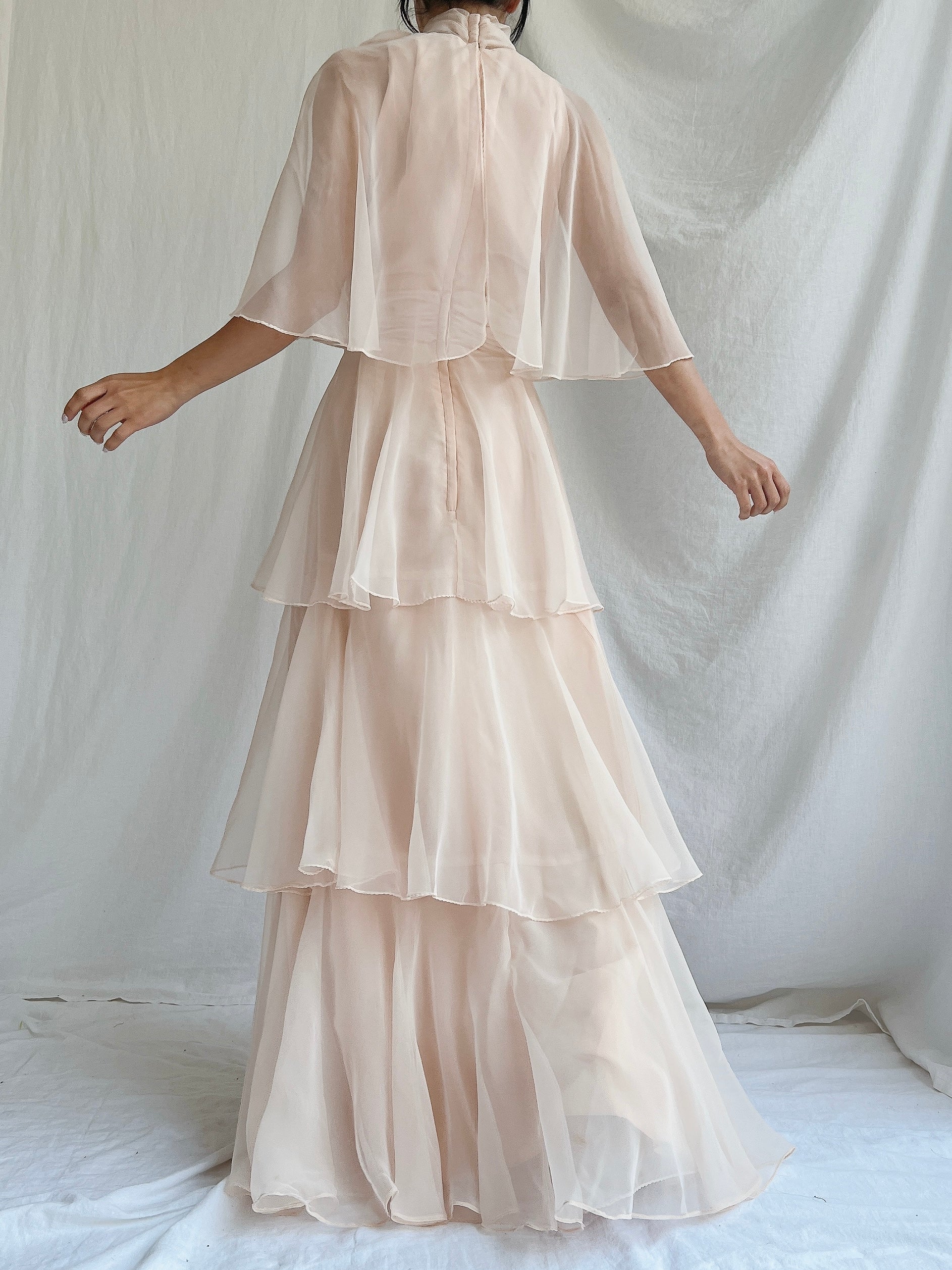 Vintage Almond Tiered Chiffon Dress - S/4