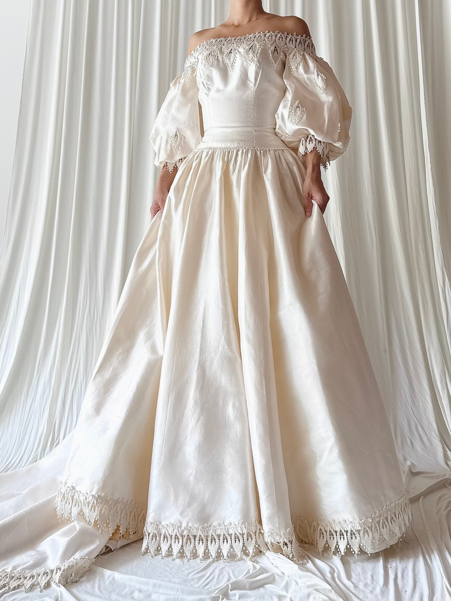 1990s Christos Puff Sleeve Raw Silk Dress -XS