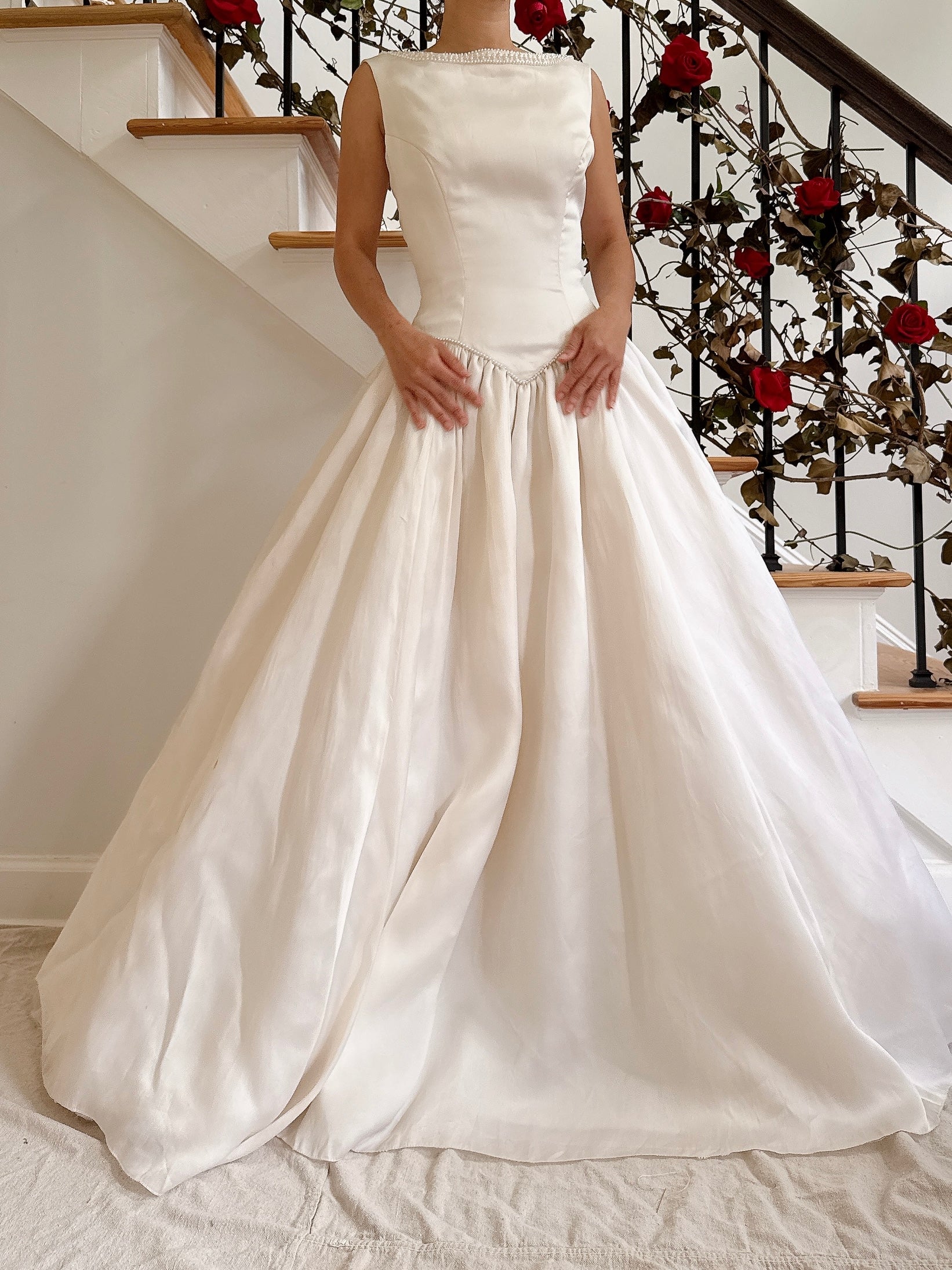 1980s Off-White Priscilla Boston Silk Organza Gown - M