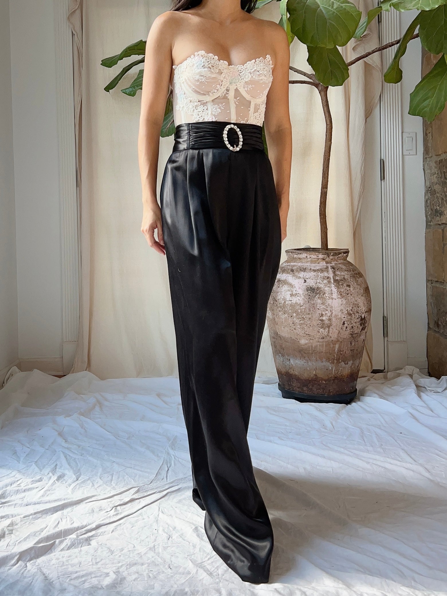 Vintage Satin High-Waisted Trousers - M