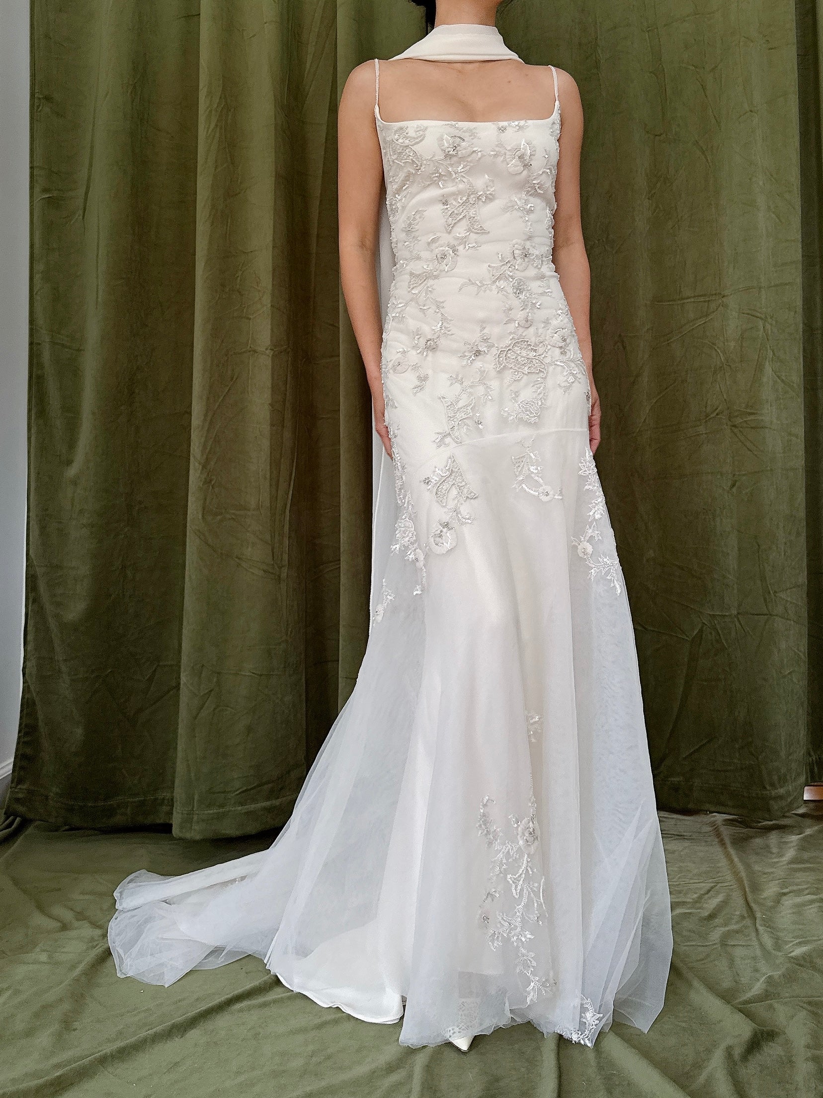 Vintage Reem Acra Silk and Tulle Beaded Gown - Size 8