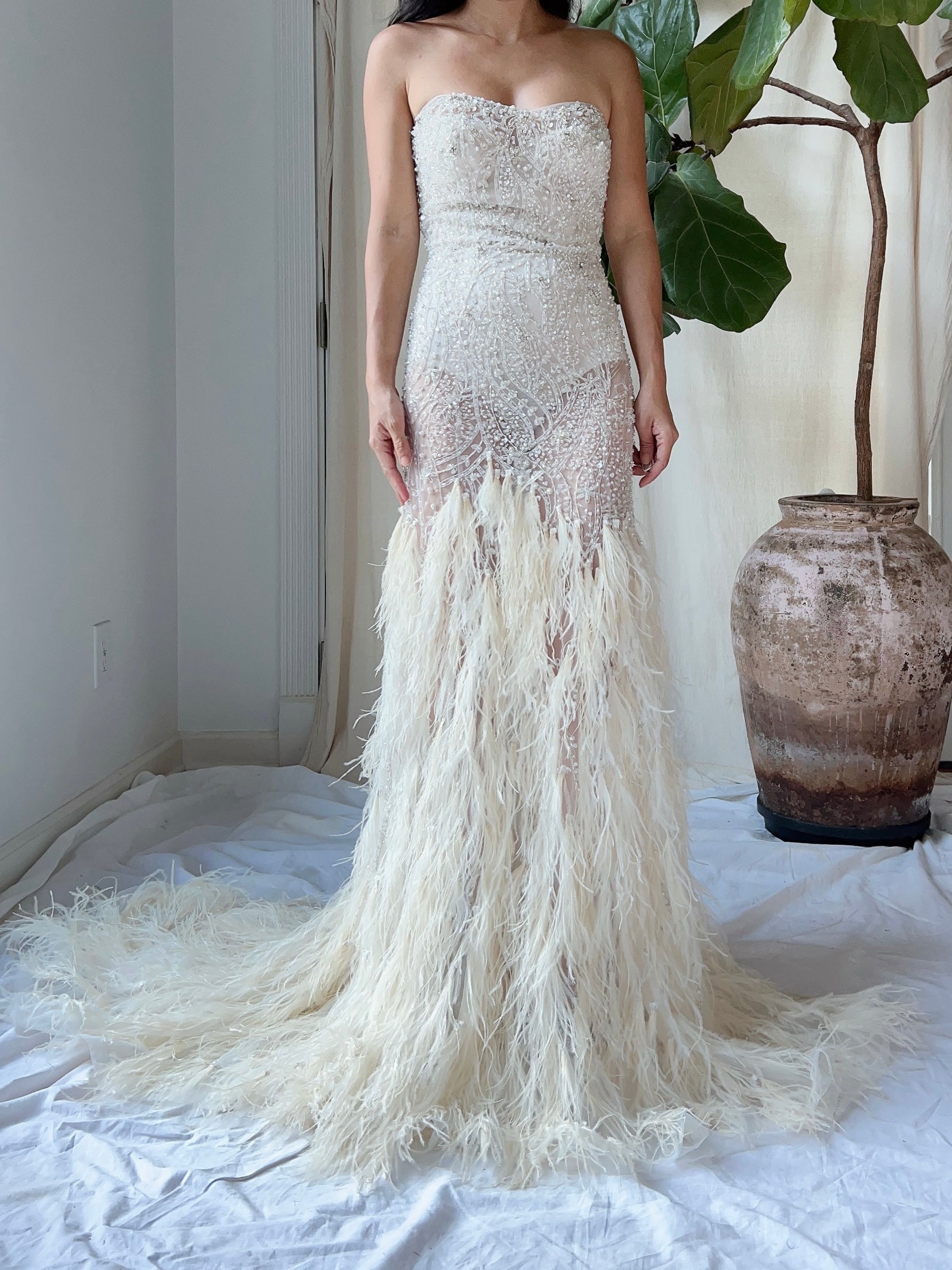 Vintage Beaded Feather Gown - M