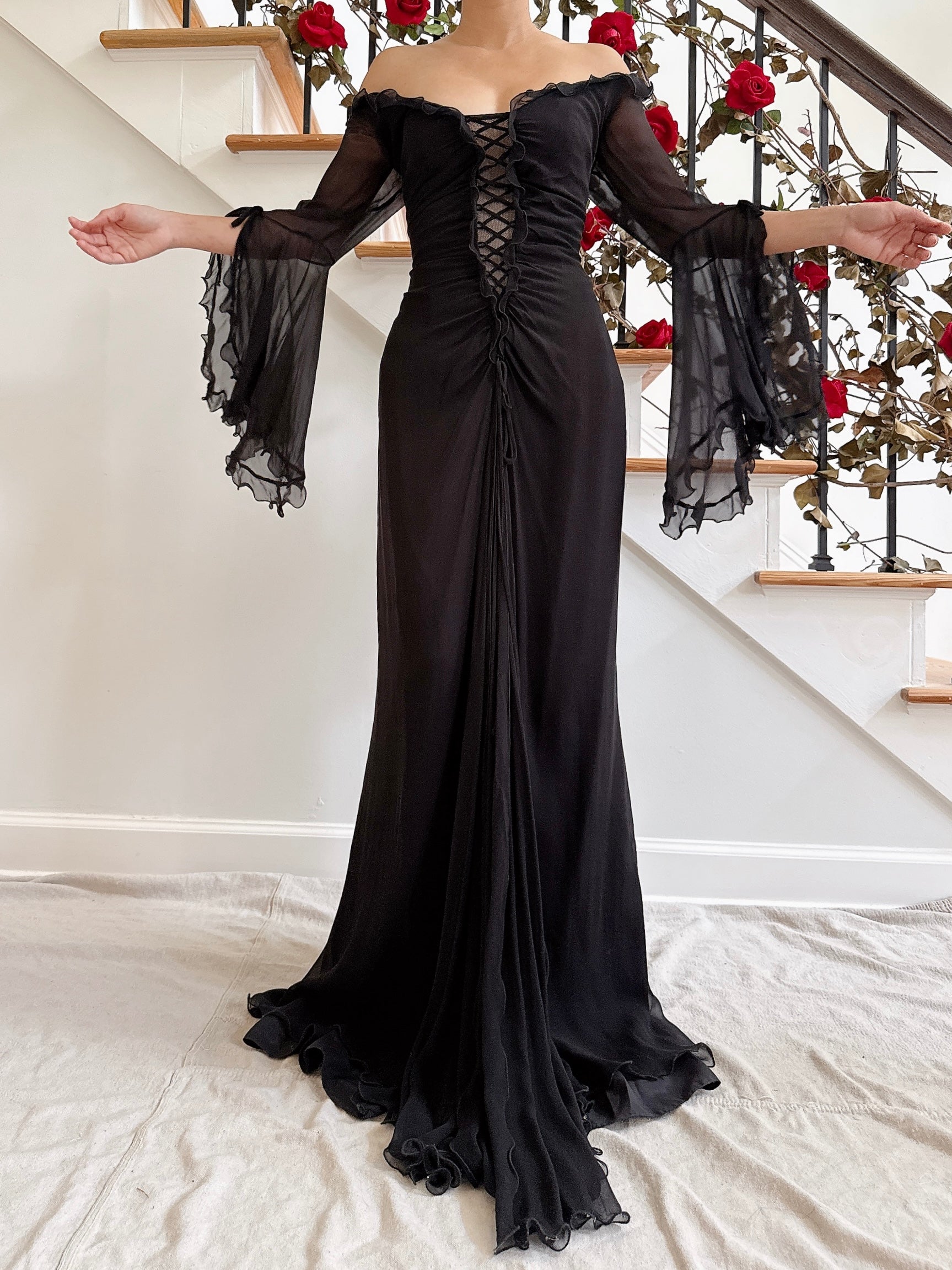 Vintage Belleville Sassoon Silk Angel Sleeve Gown - UK 16