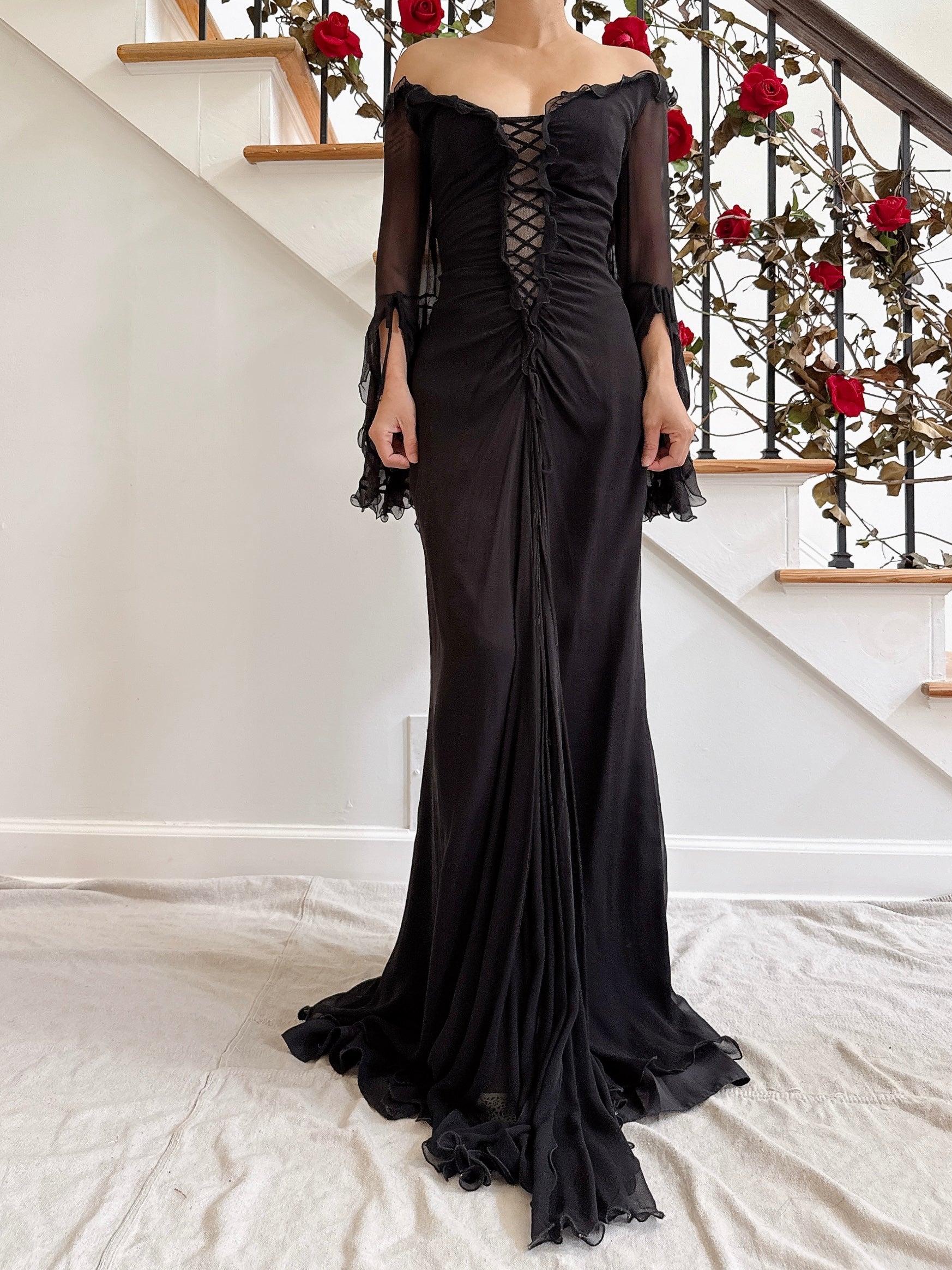Vintage Belleville Sassoon Silk Angel Sleeve Gown - UK 16