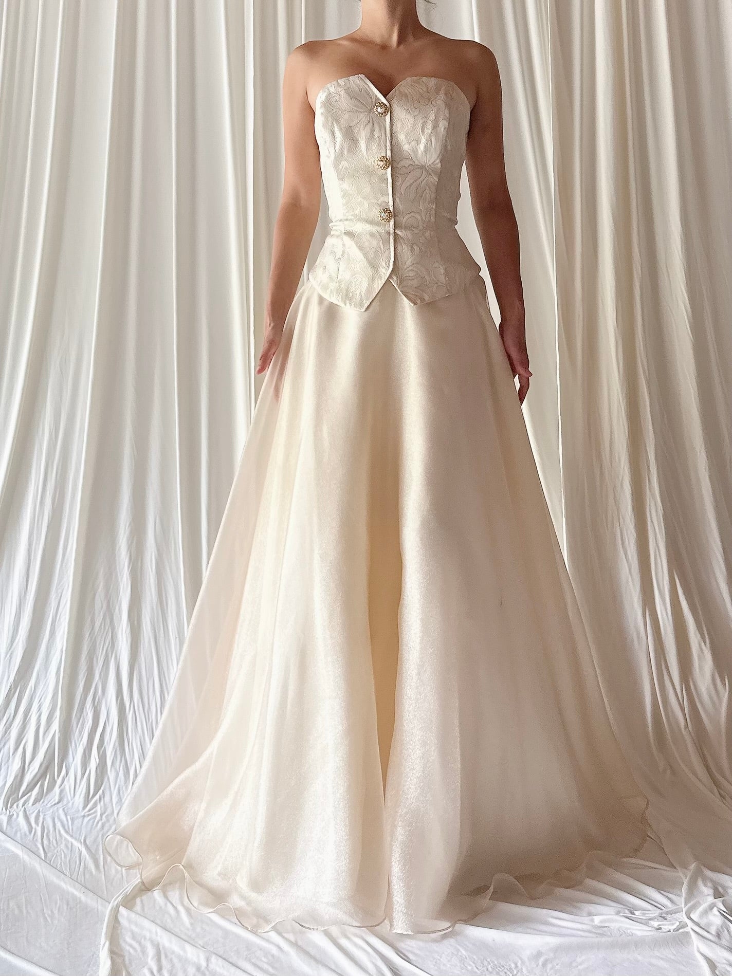 1990s Brocade Strapless Dress - S