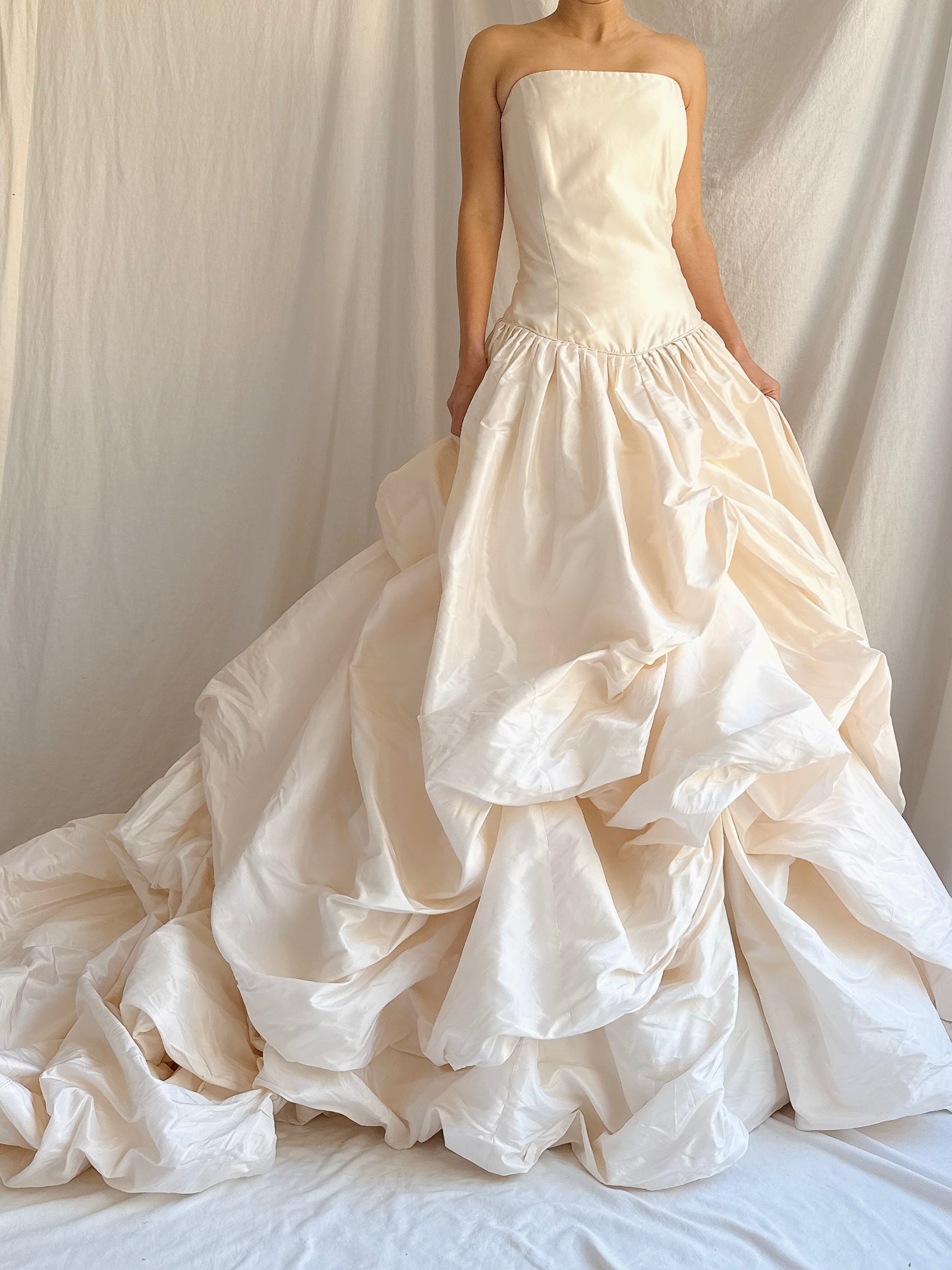 RESERVED- Vintage Justina McCaffery Draped Silk Dropped Waist Gown - L/US12