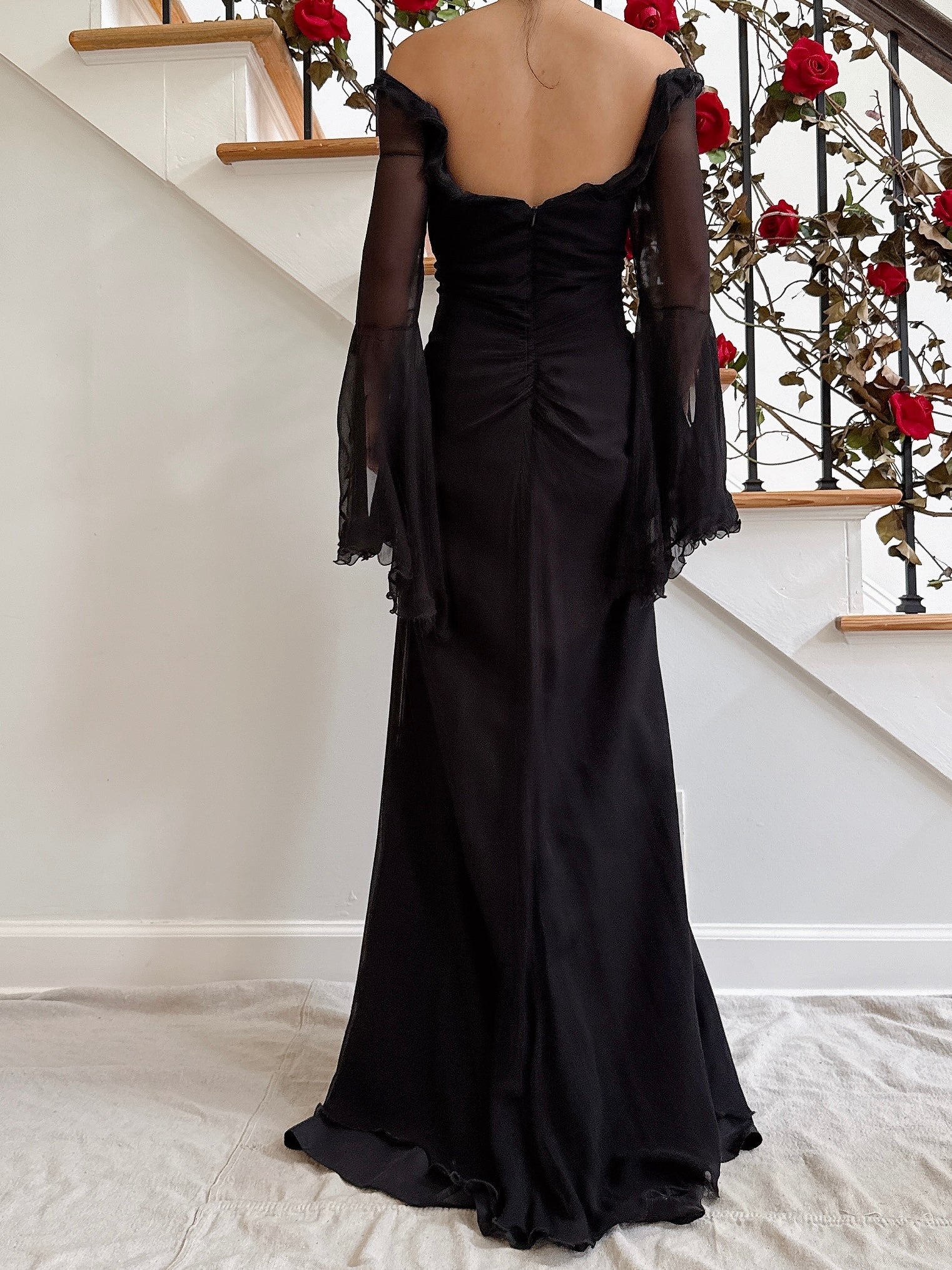 Vintage Belleville Sassoon Silk Angel Sleeve Gown - UK 16