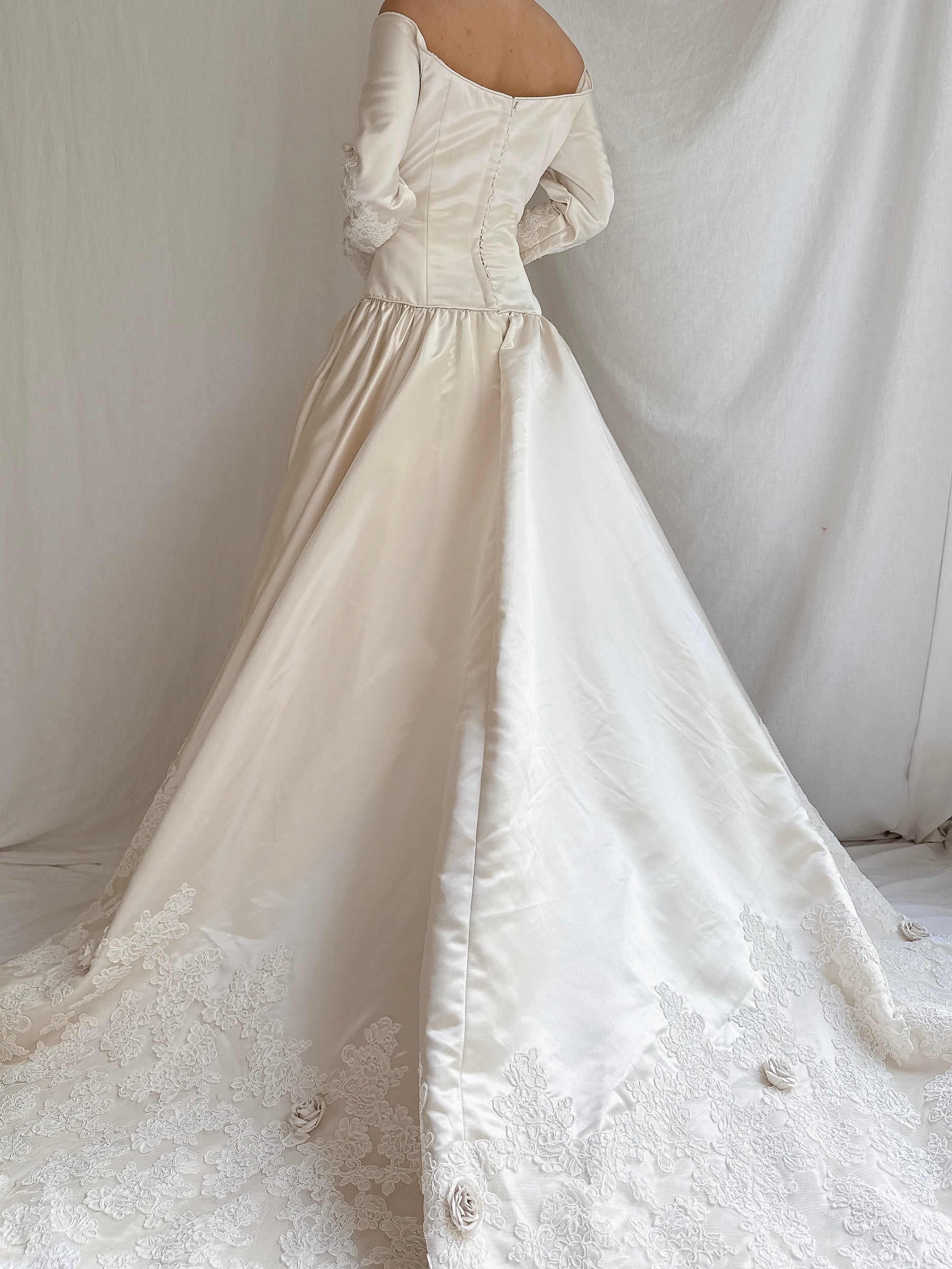 1990s Mori Lee Satin and Lace Gown - M