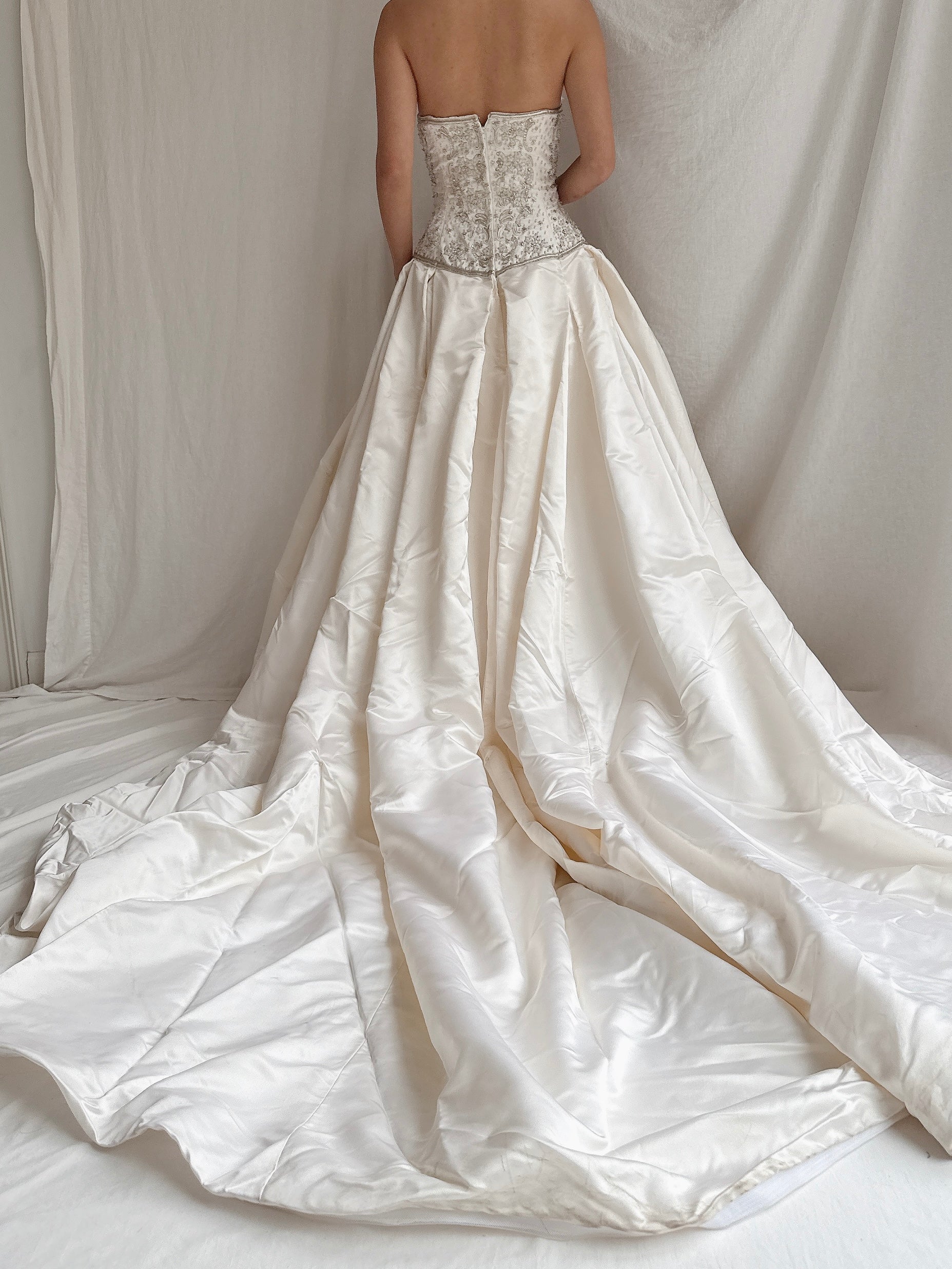 Vintage Silk Strapless Gown - M