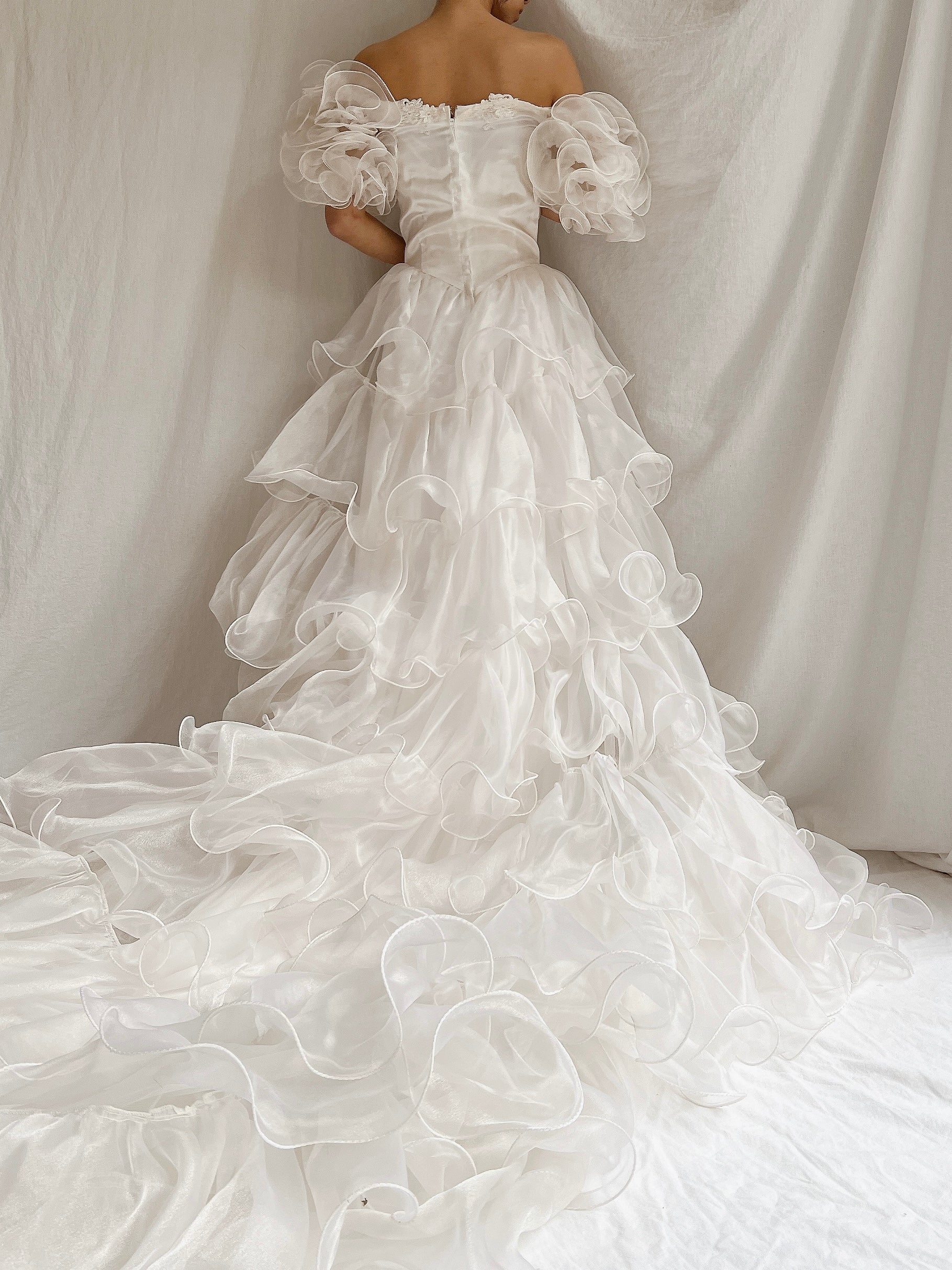 1980s Voile Tiered Ruffle Gown - XS/S