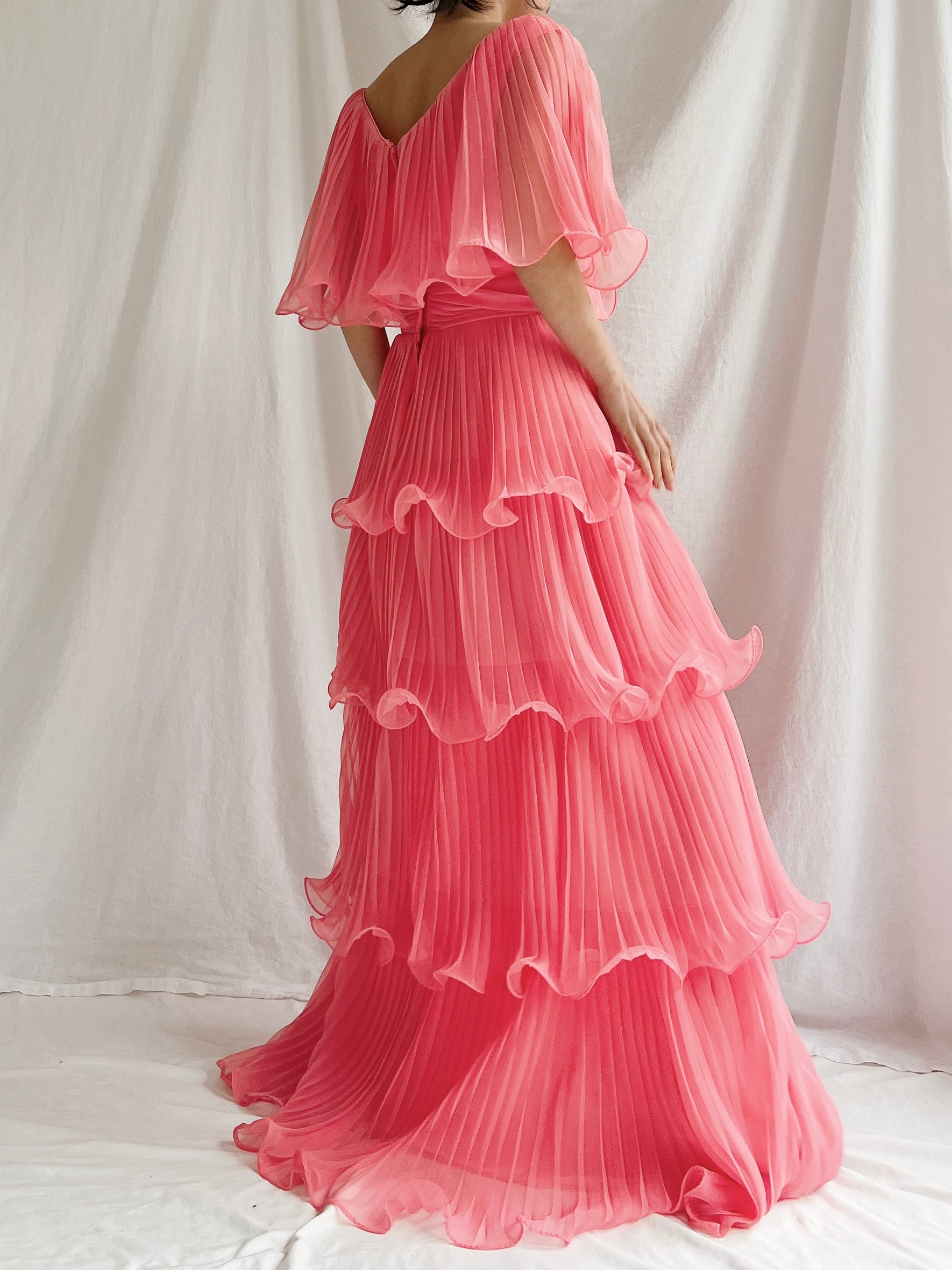 Vintage Watermelon Tiered Chiffon Dress - XS