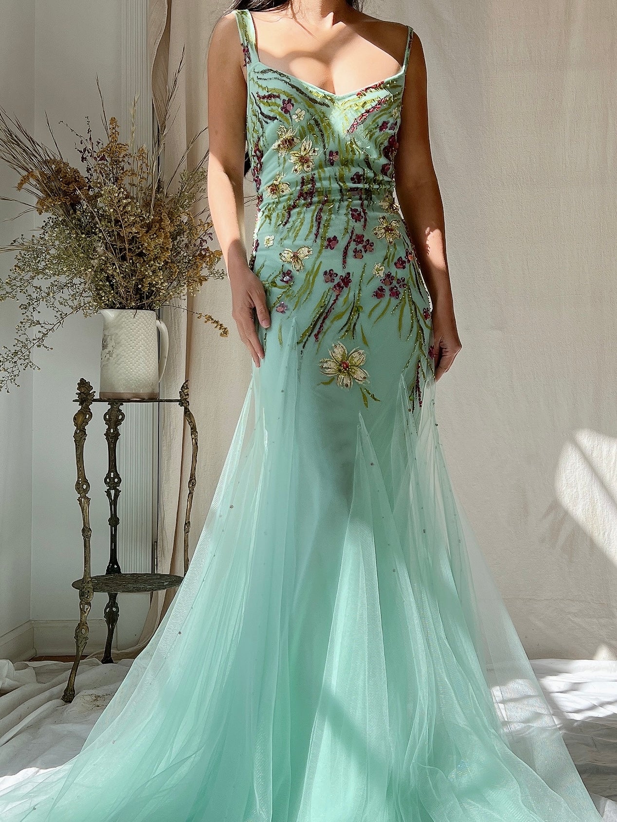 Vintage Alberto Makali Painted Tulle Dress - S