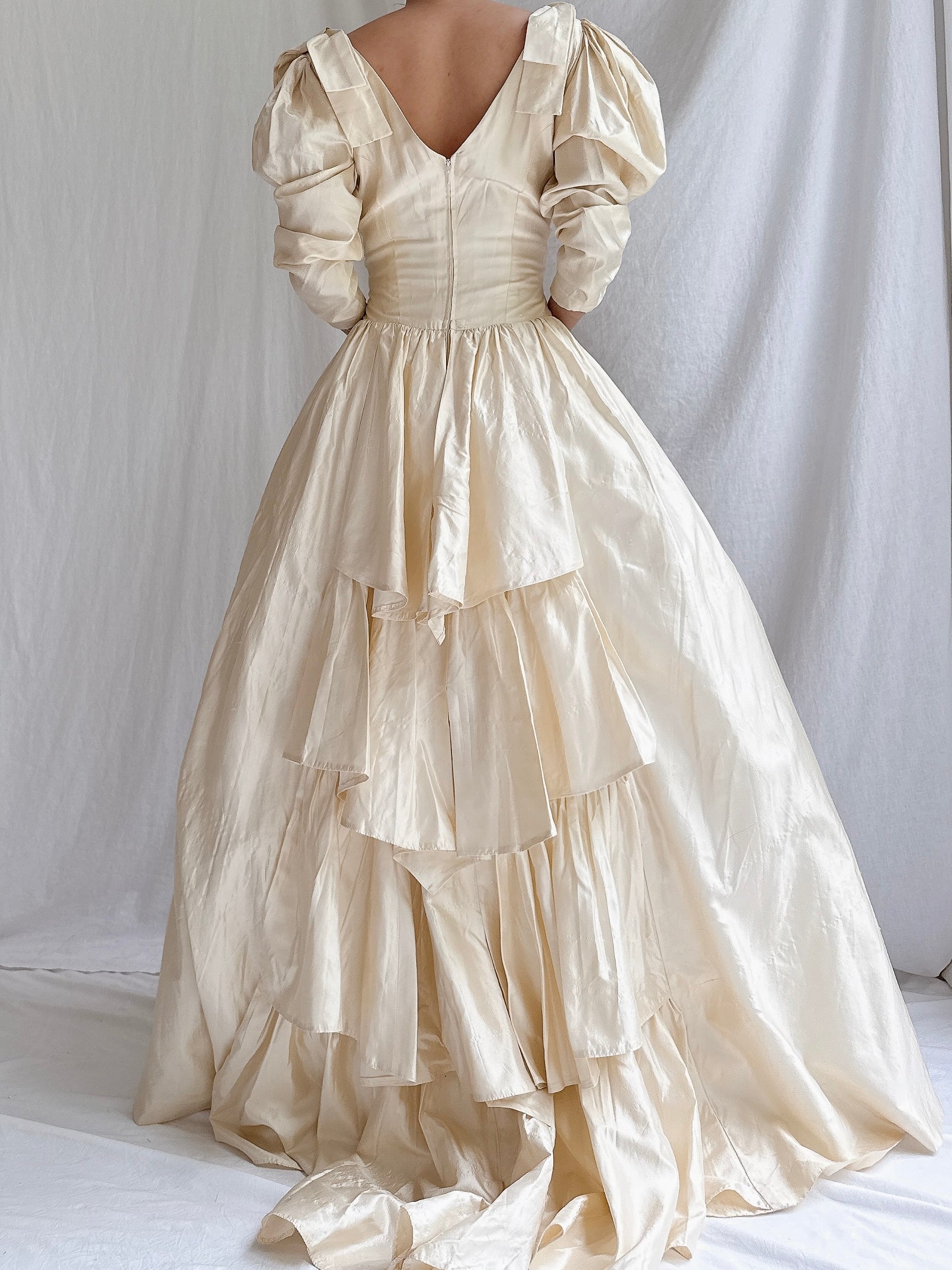 Vintage Silk Mutton Sleeve Gown - S/M