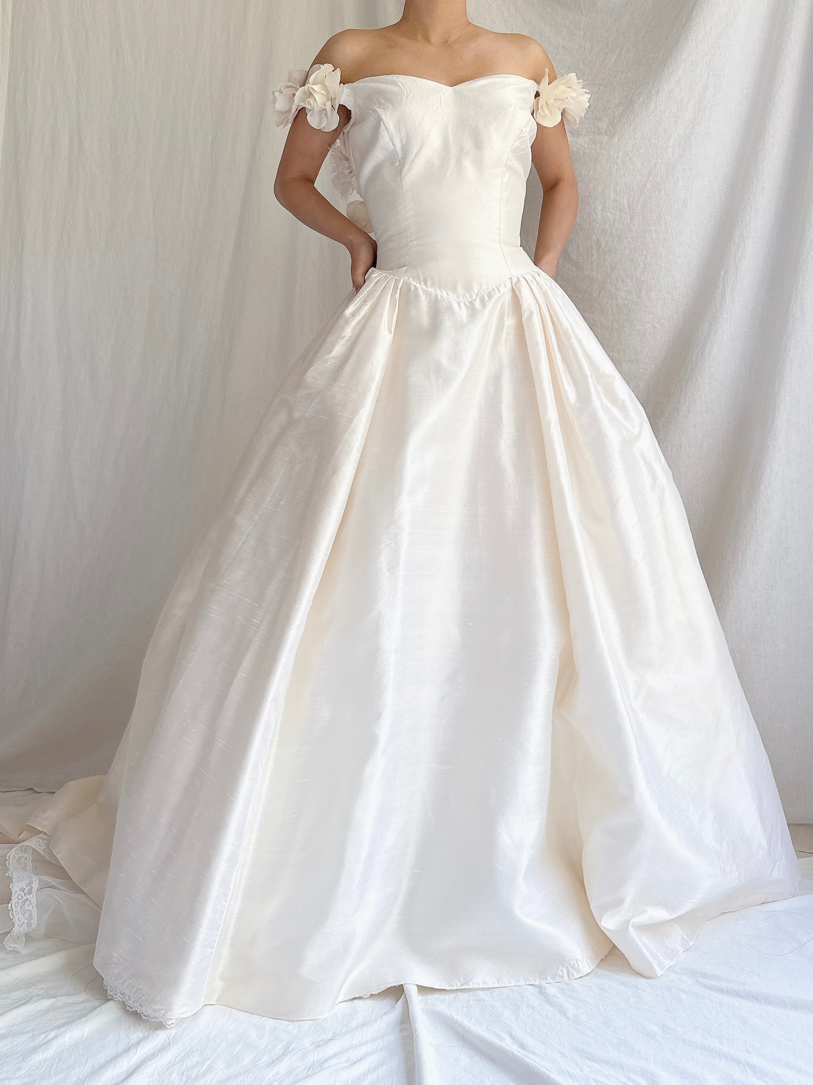 Vintage Silk Low Back Rosette Gown - M