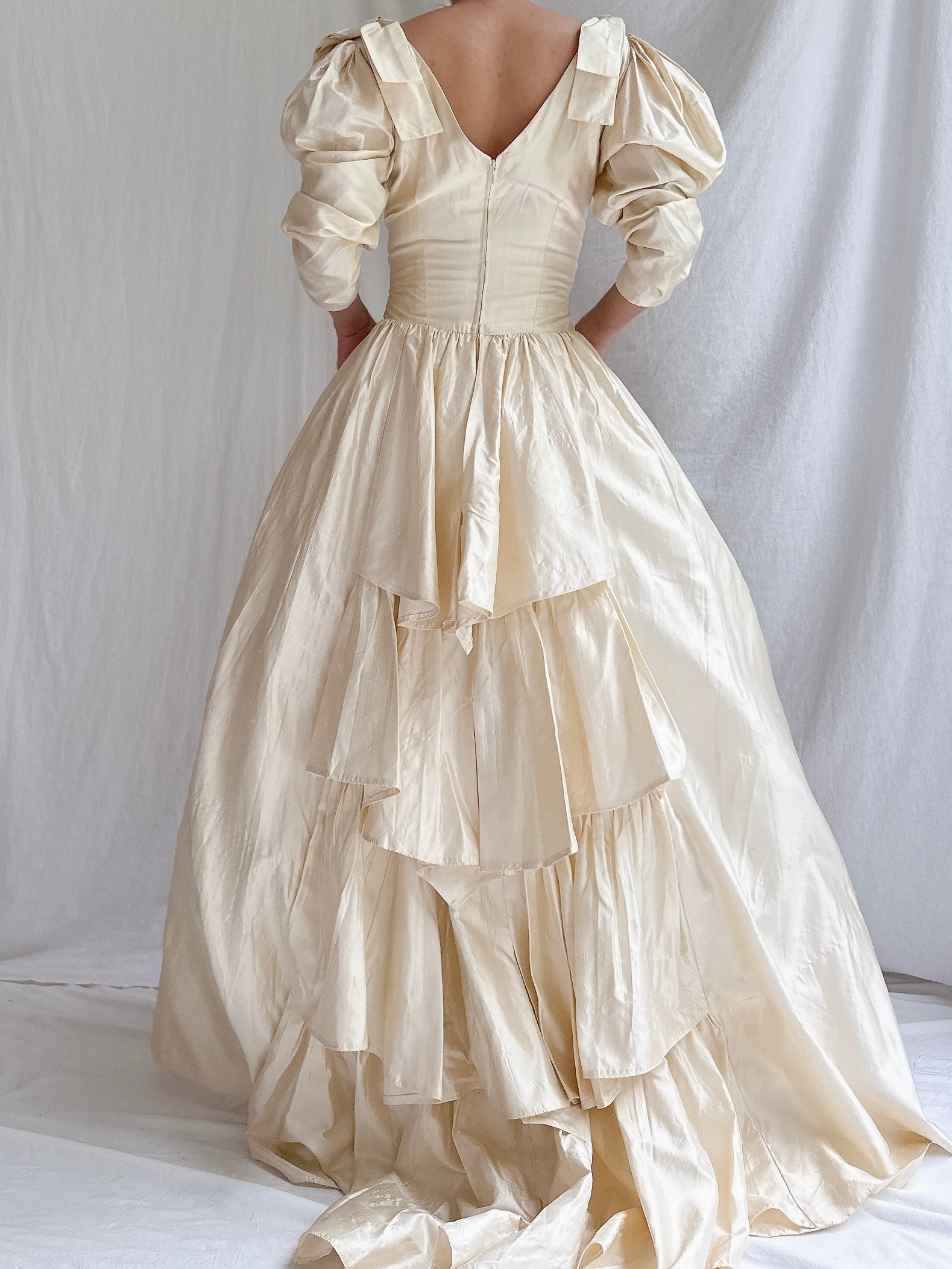Vintage Silk Mutton Sleeve Gown - S/M