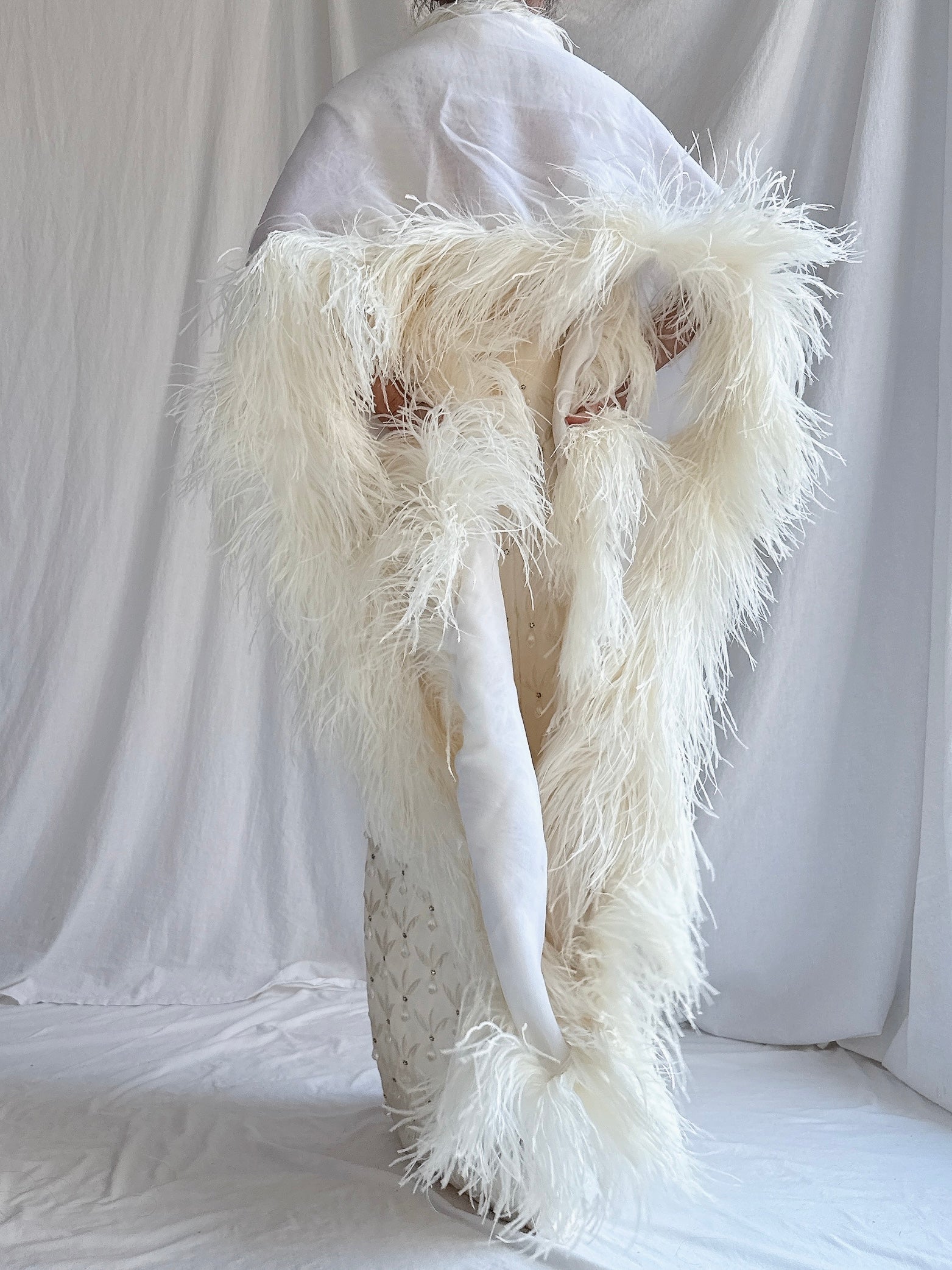 1960s Ostrich Chiffon Feather Shawl - OSFM