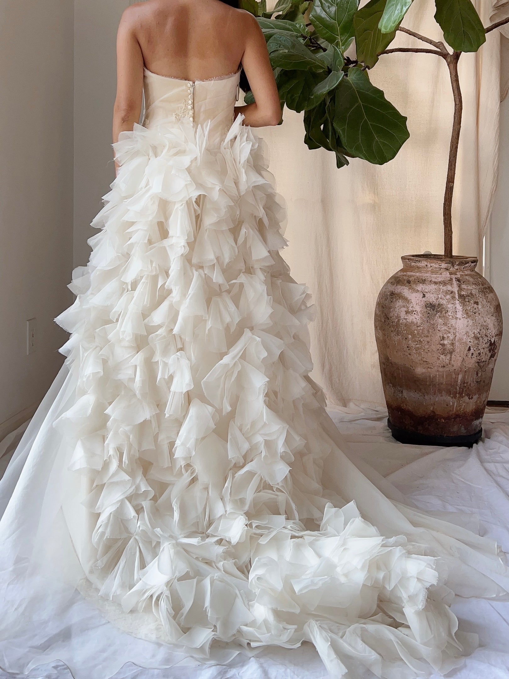 Vintage Silk Ruffle Petal Gown - M/6