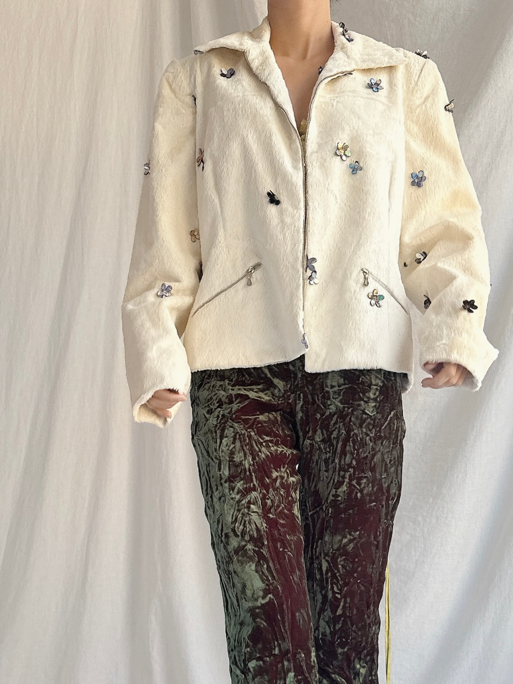 Vintage Shaggy Jacket with Appliqués - M