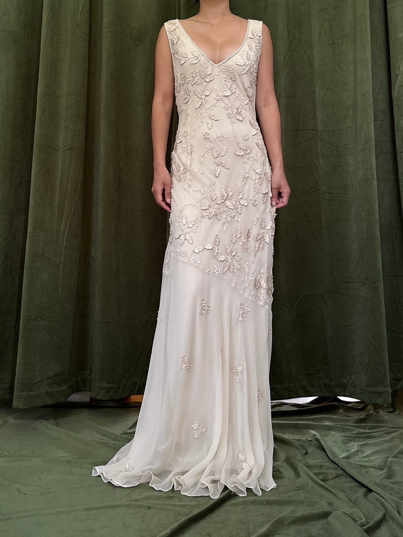 1990s Ecru Silk Gown - M