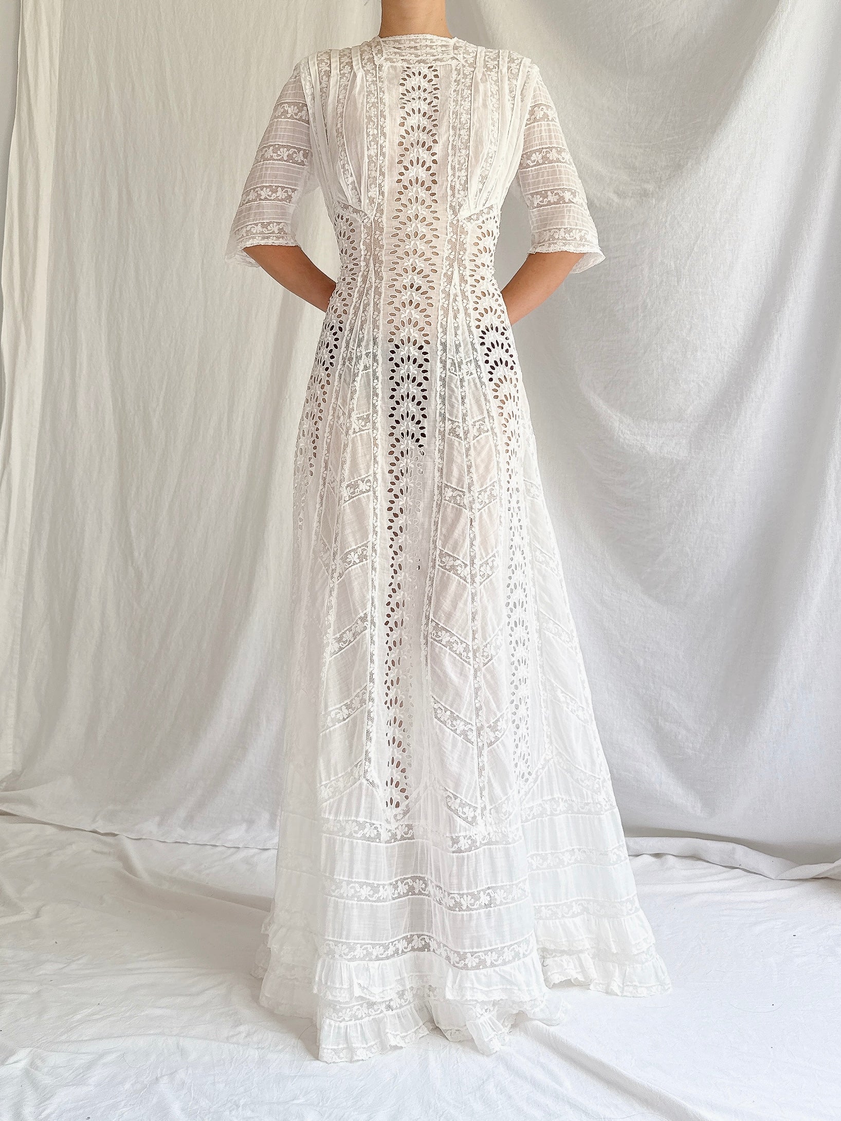 Antique Cotton Cutout Dress - S