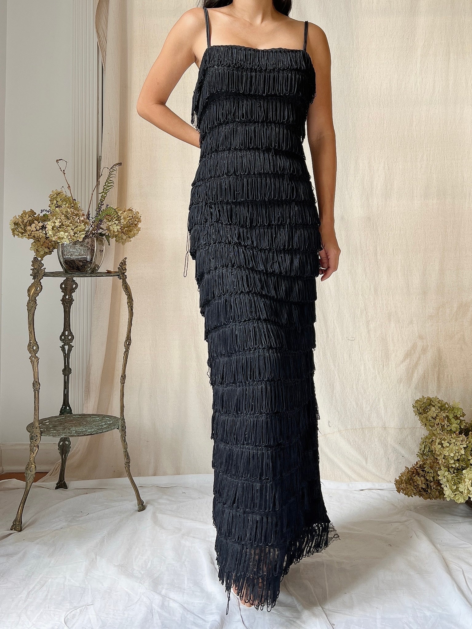 Vintage Victor Costa Tiered Fringe Dress - S
