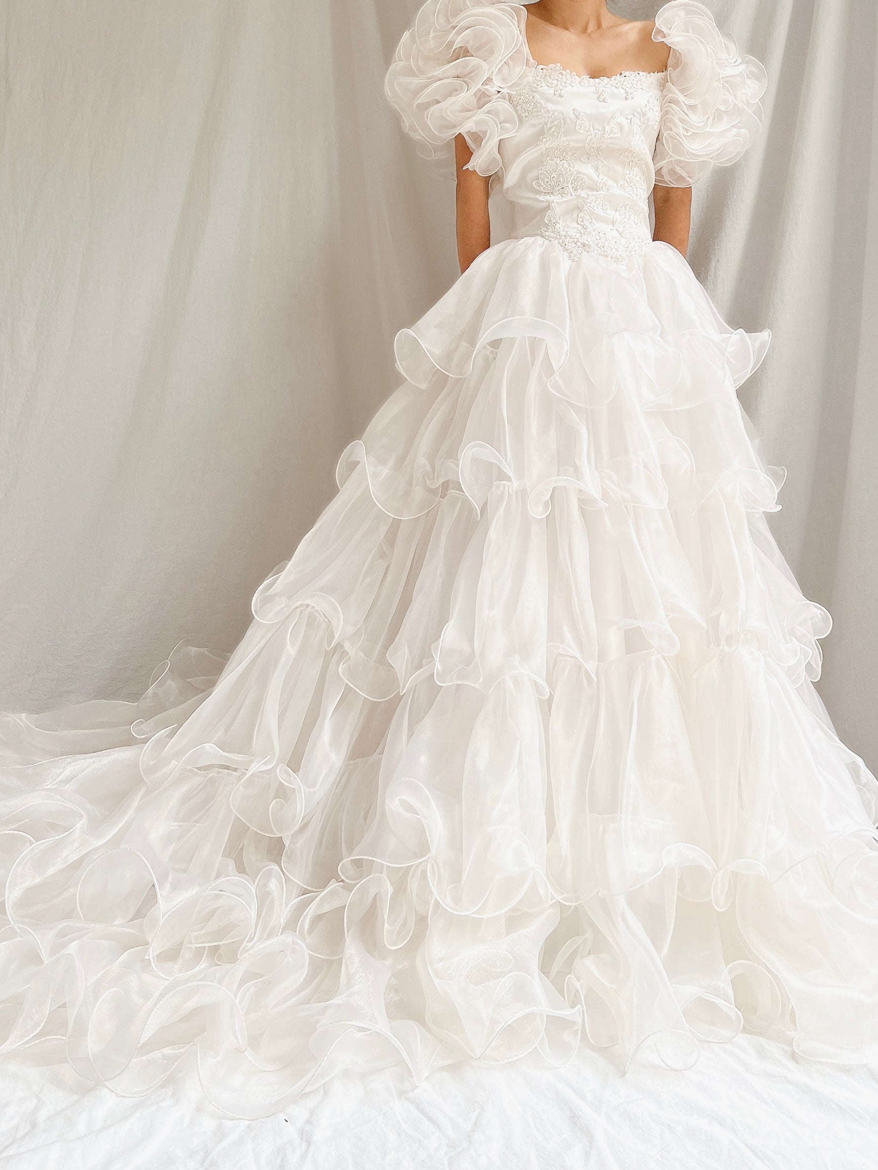 1980s Voile Tiered Ruffle Gown - XS/S