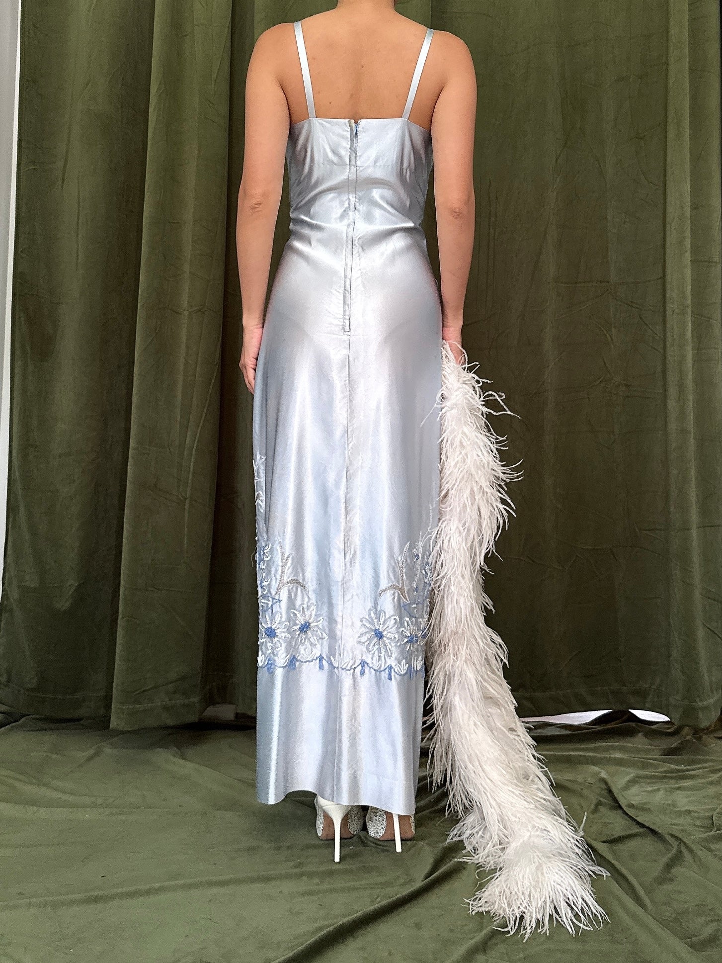1960s Beaded Satin Dress - S