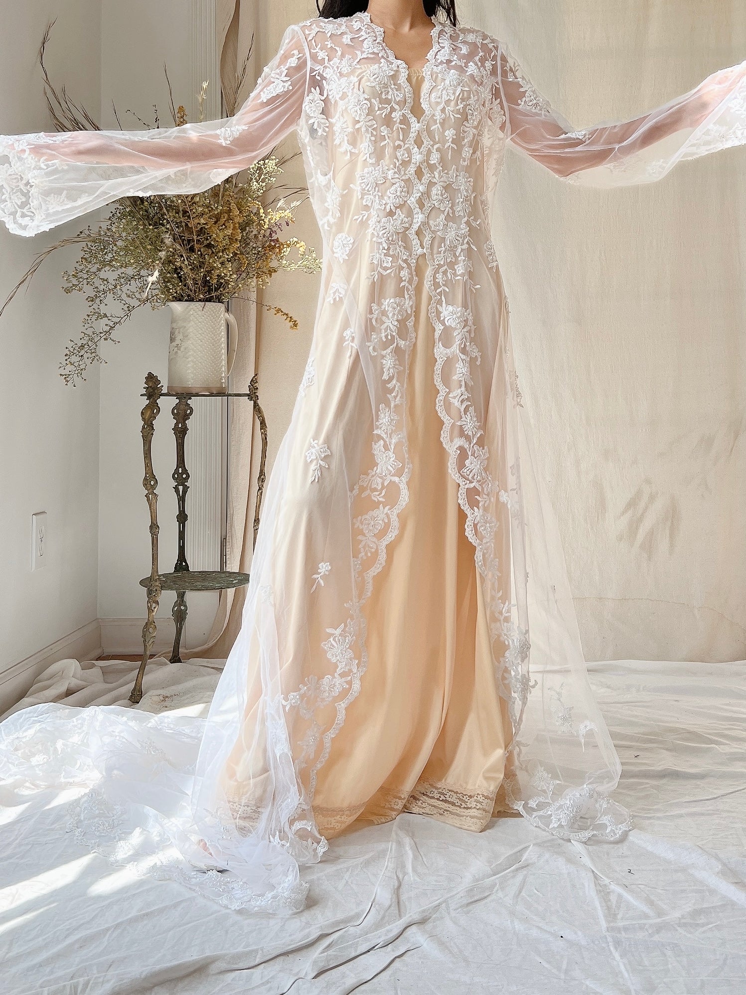 1990s Sheer Embroidered Duster - OSFM