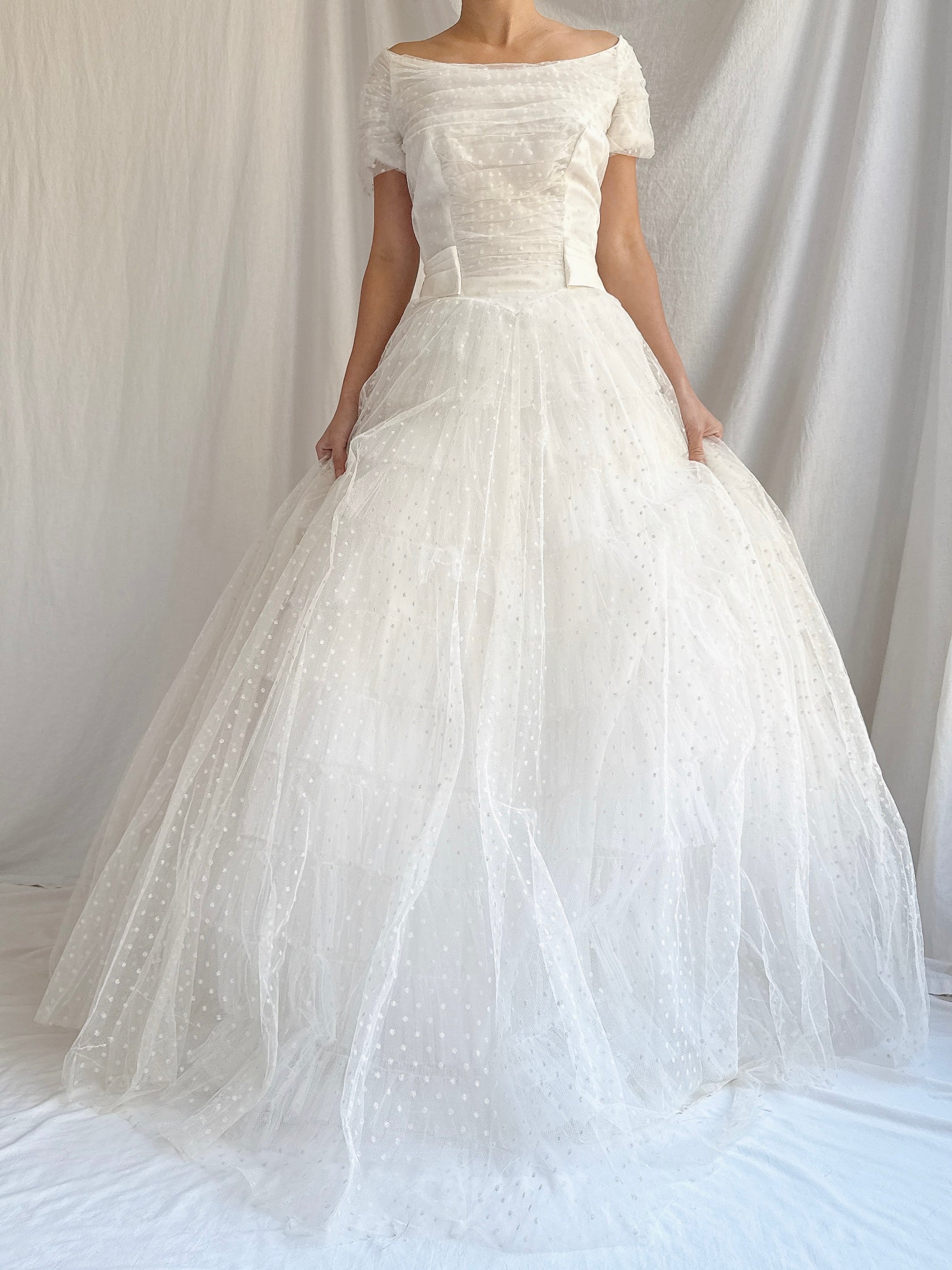 1950s Swiss Dot Tulle Gown - S