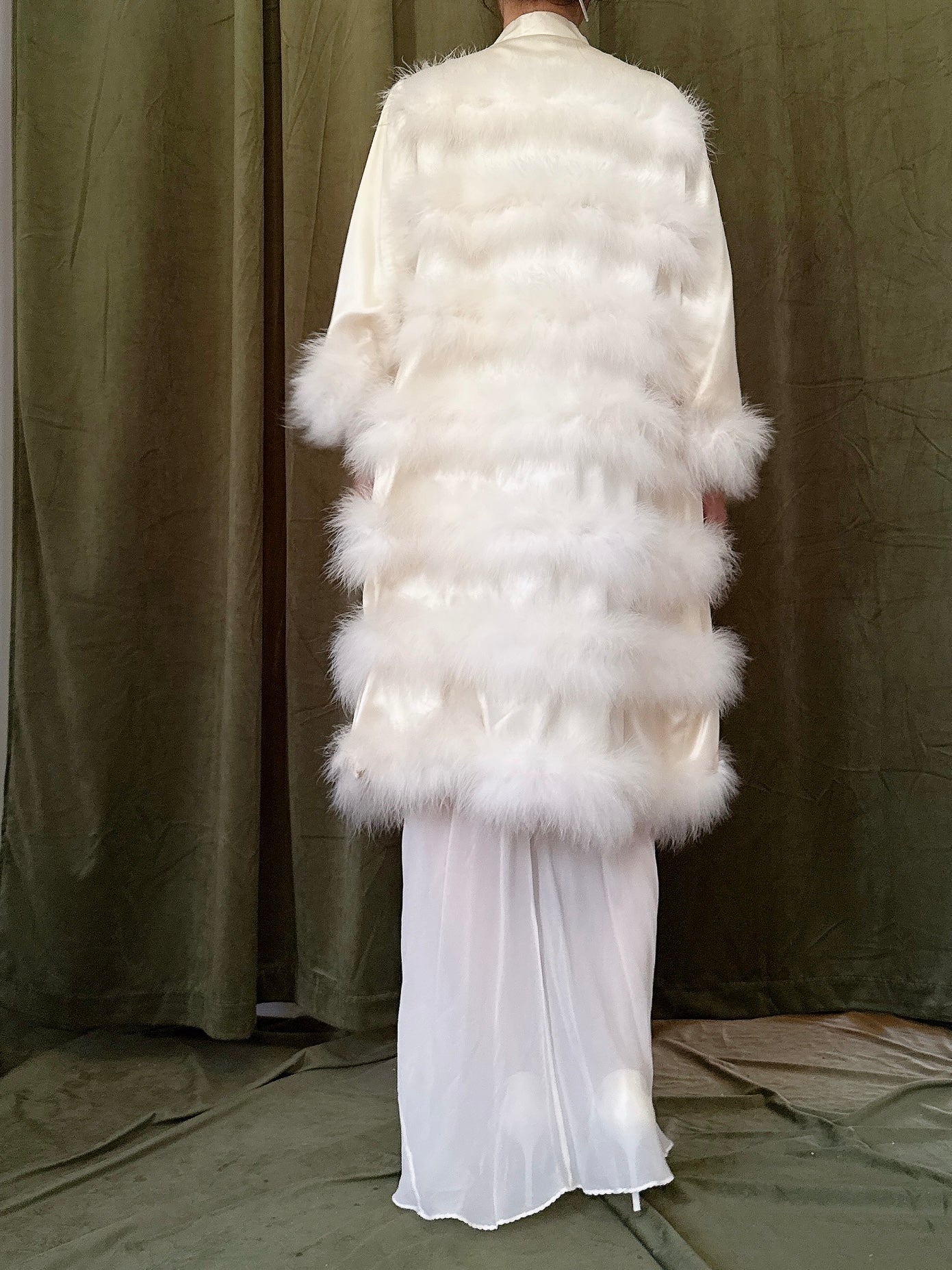 Vintage Satin Marabou Duster - M