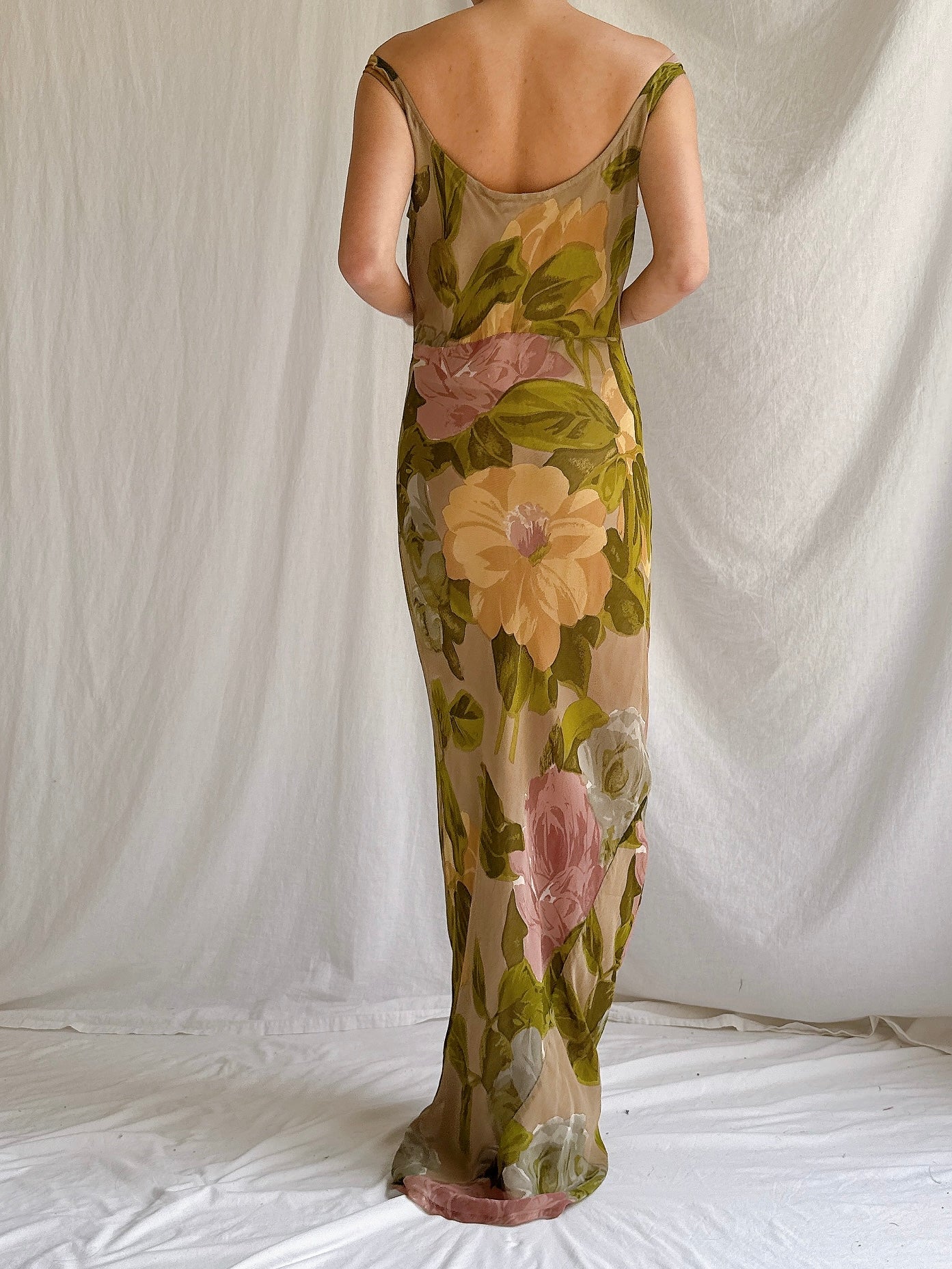 Vintage Rayon Floral Gown - M