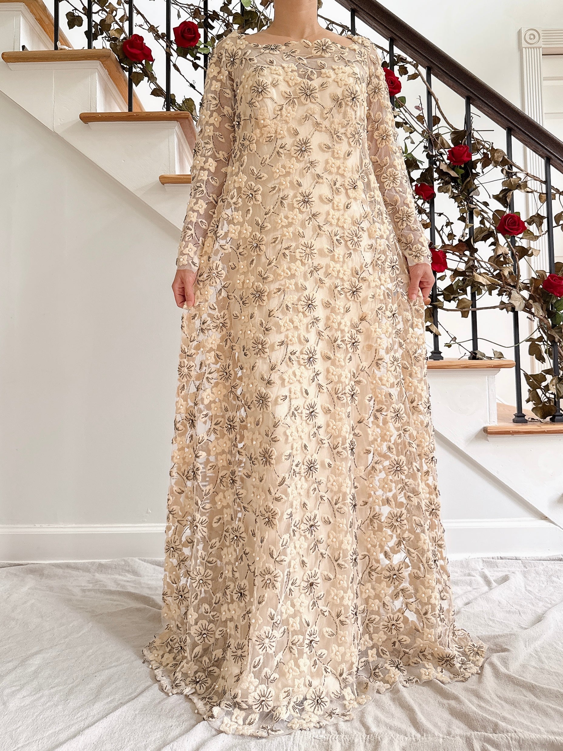 1960s Embroidered Gown - M