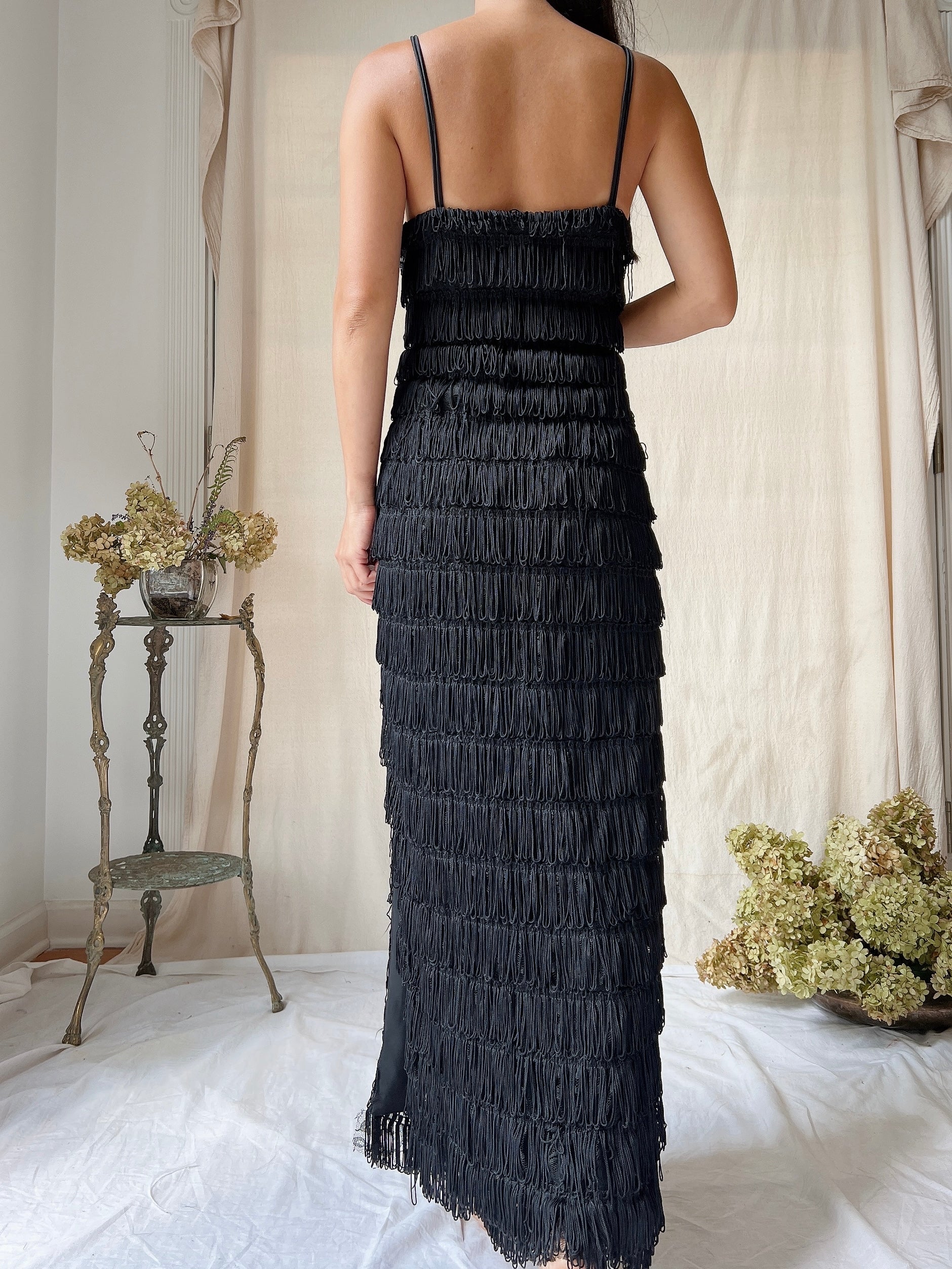 Vintage Victor Costa Tiered Fringe Dress - S