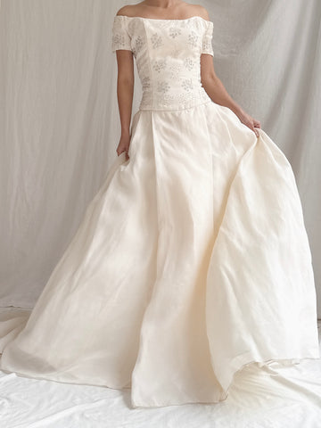 1990s Monique Llhuilier Silk Organza Gown - M