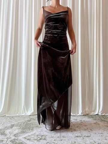Vintage After Six Dark Olive Velvet Dress - UK 44