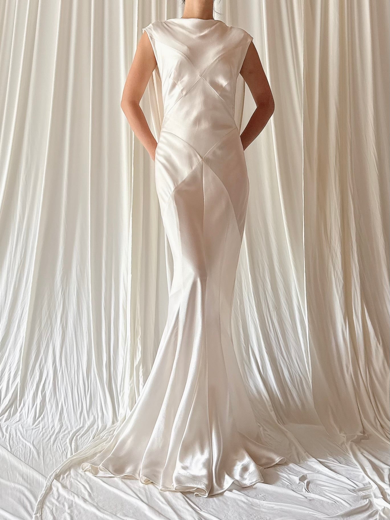 1990s Satin Bias Low Cut Back Gown - Size 6-8