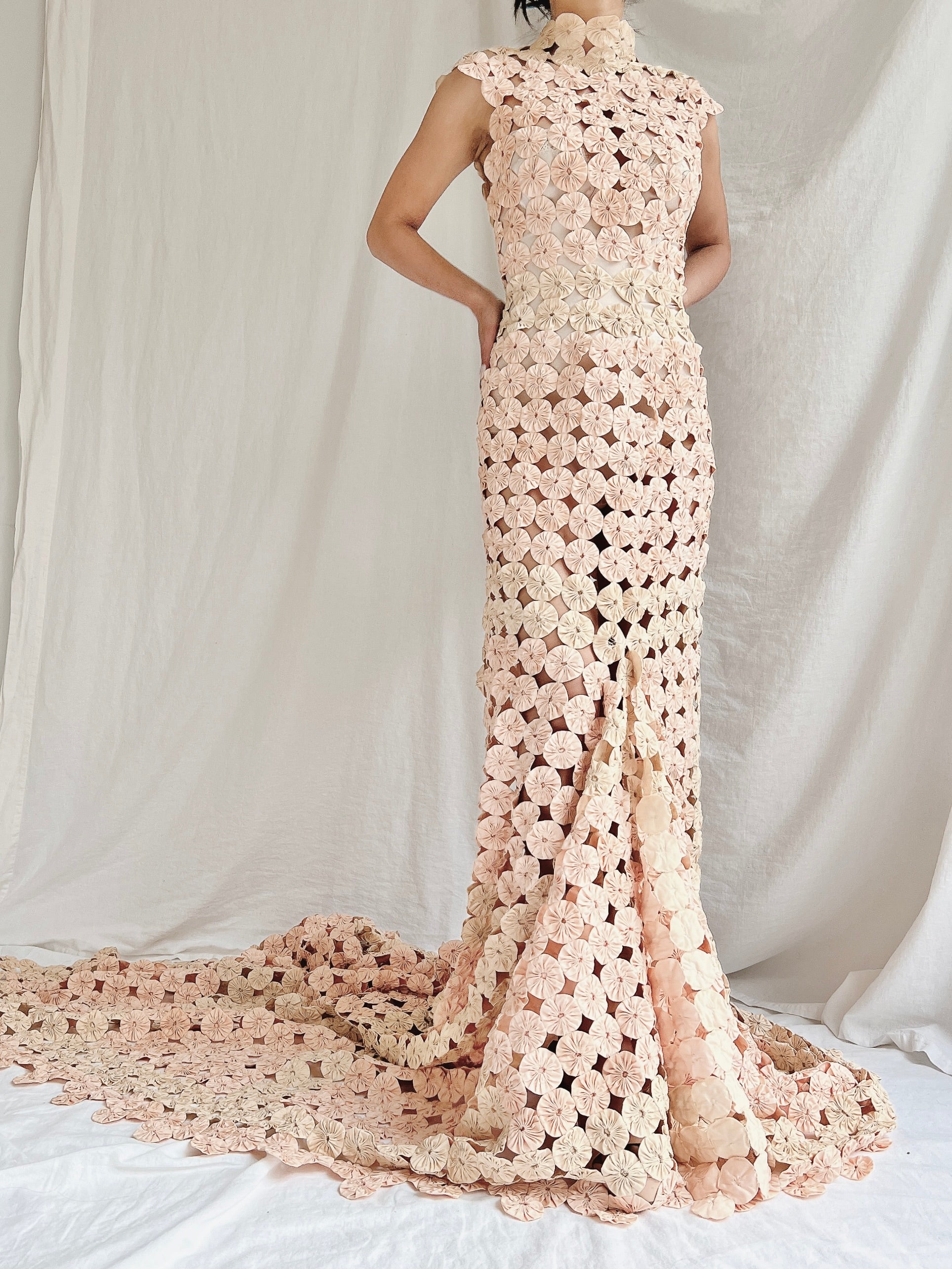 OOAK Dusty Pink/Cream Yo-yo Dress - S/6
