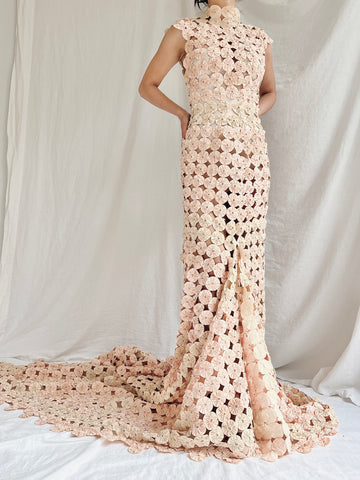 OOAK Dusty Pink/Cream Yo-yo Dress - S/6