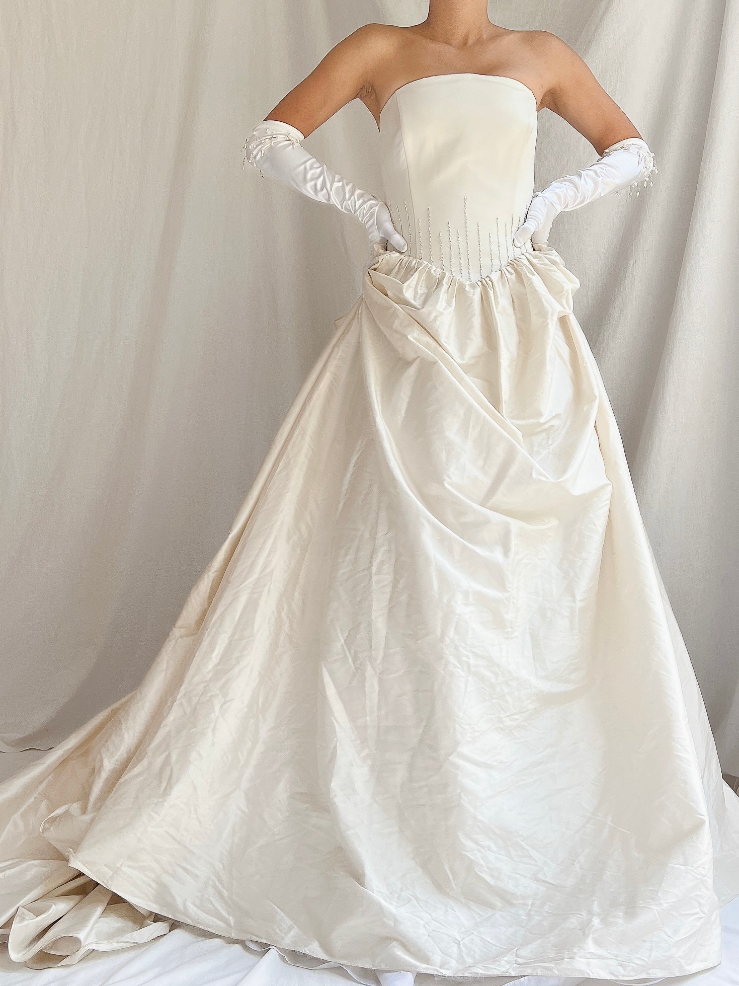 Vintage Raw Silk Strapless Corset Gown - S-M/6-10