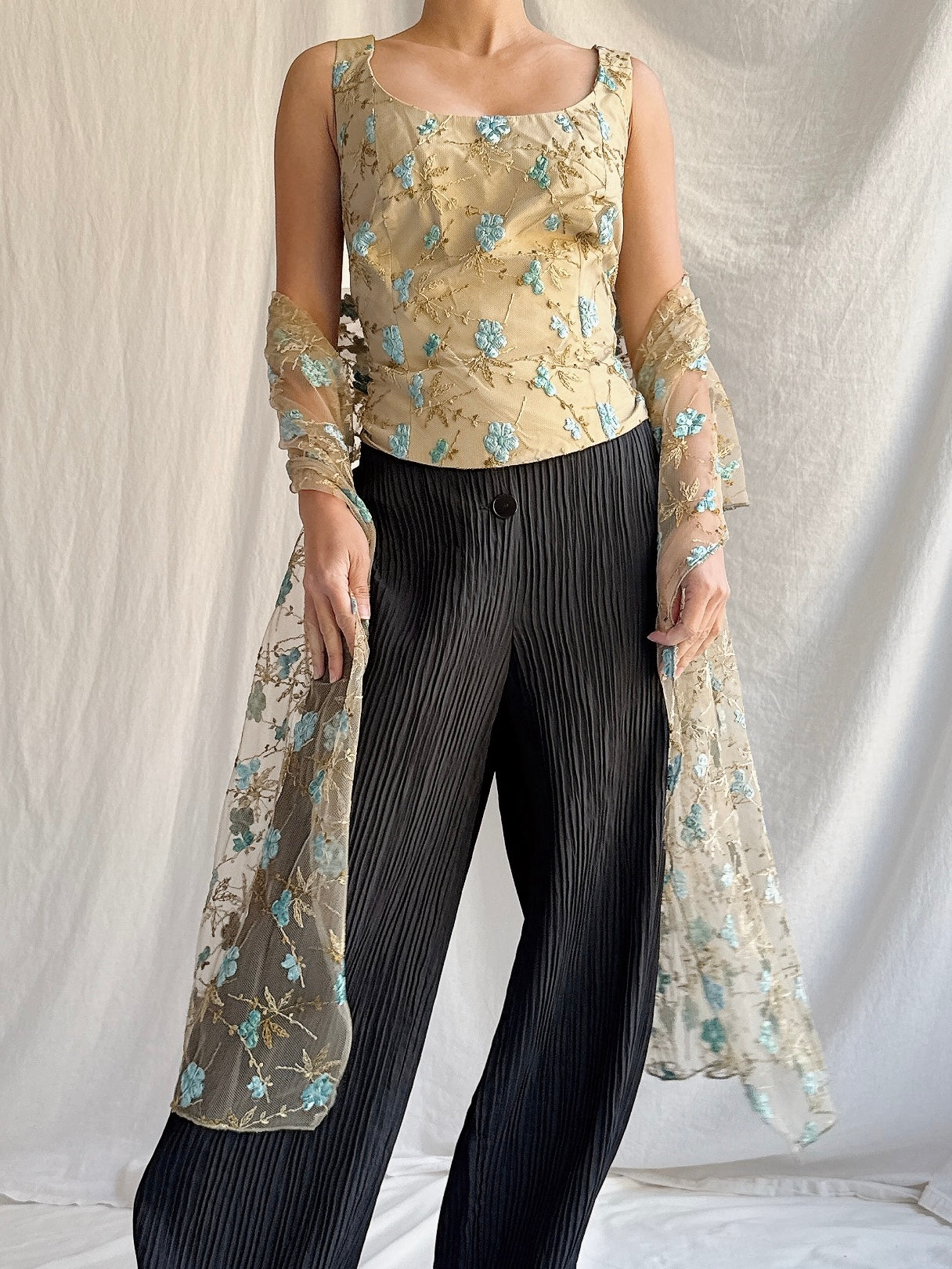 Vintage Paule Vasseur Top and Scarf - M