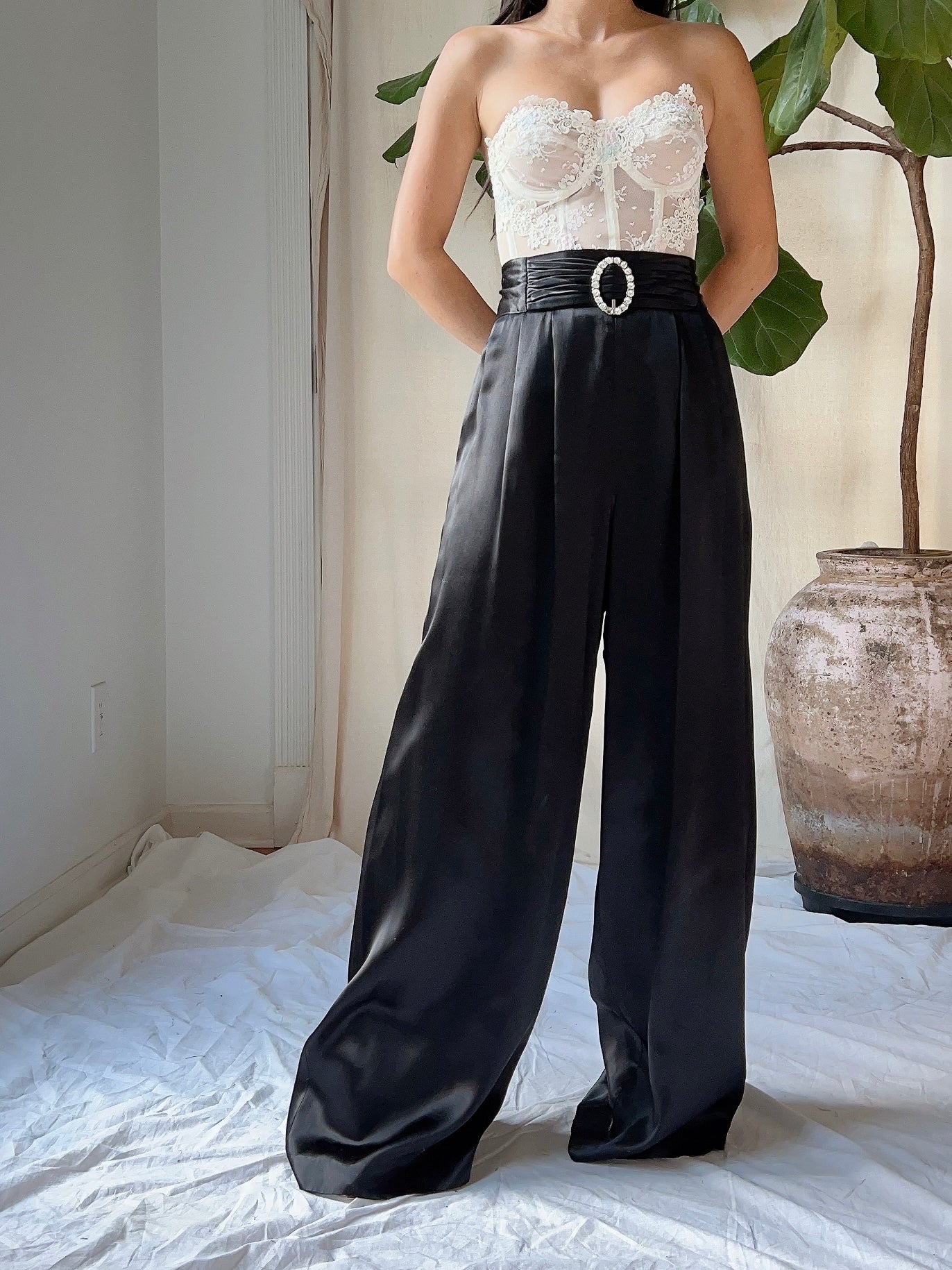 Vintage Satin High-Waisted Trousers - M